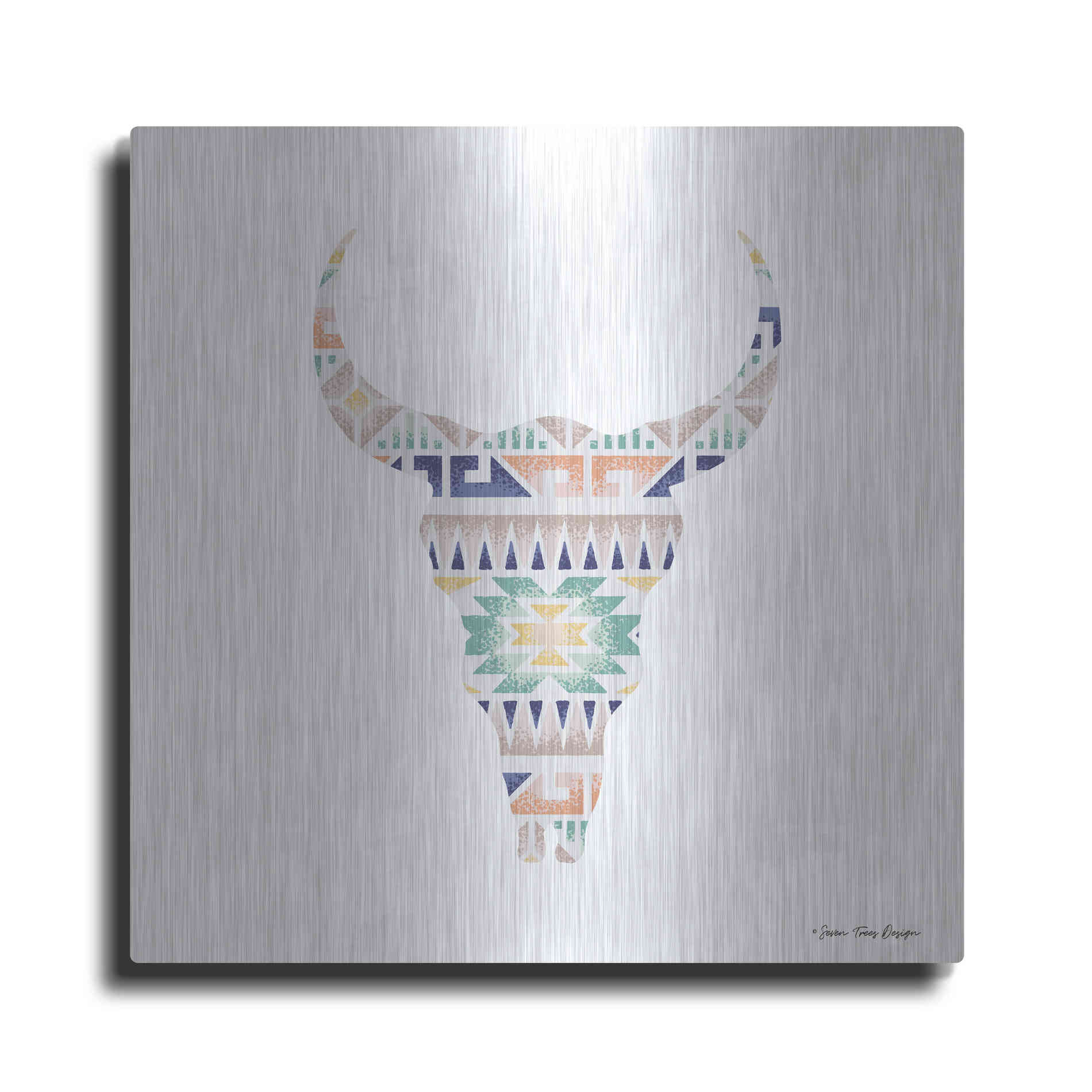 Luxe Metal Art 'Aztec Cow Head' by Seven Trees Design, Metal Wall Art