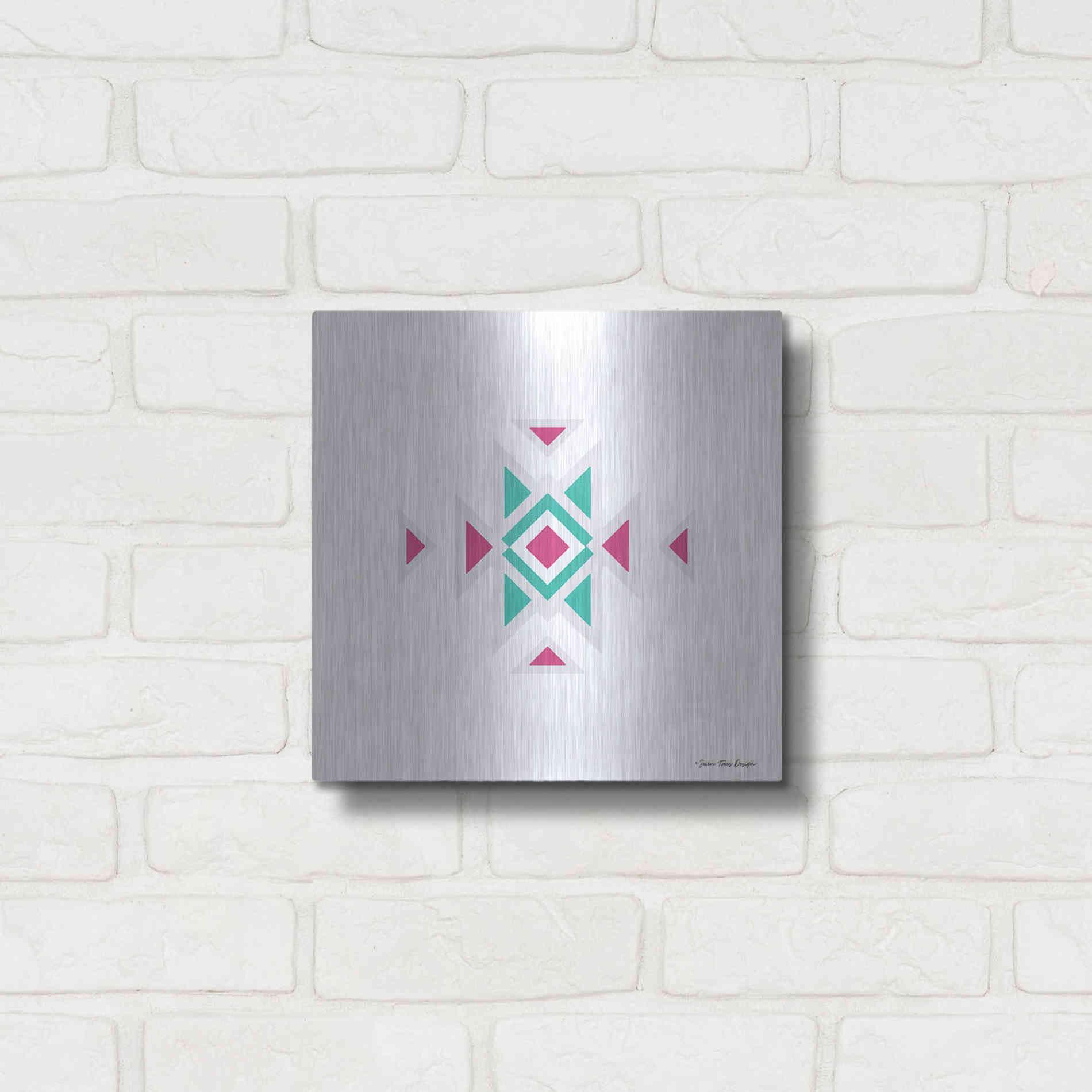 Luxe Metal Art 'Watercolor Aztec Art I' by Seven Trees Design, Metal Wall Art,12x12