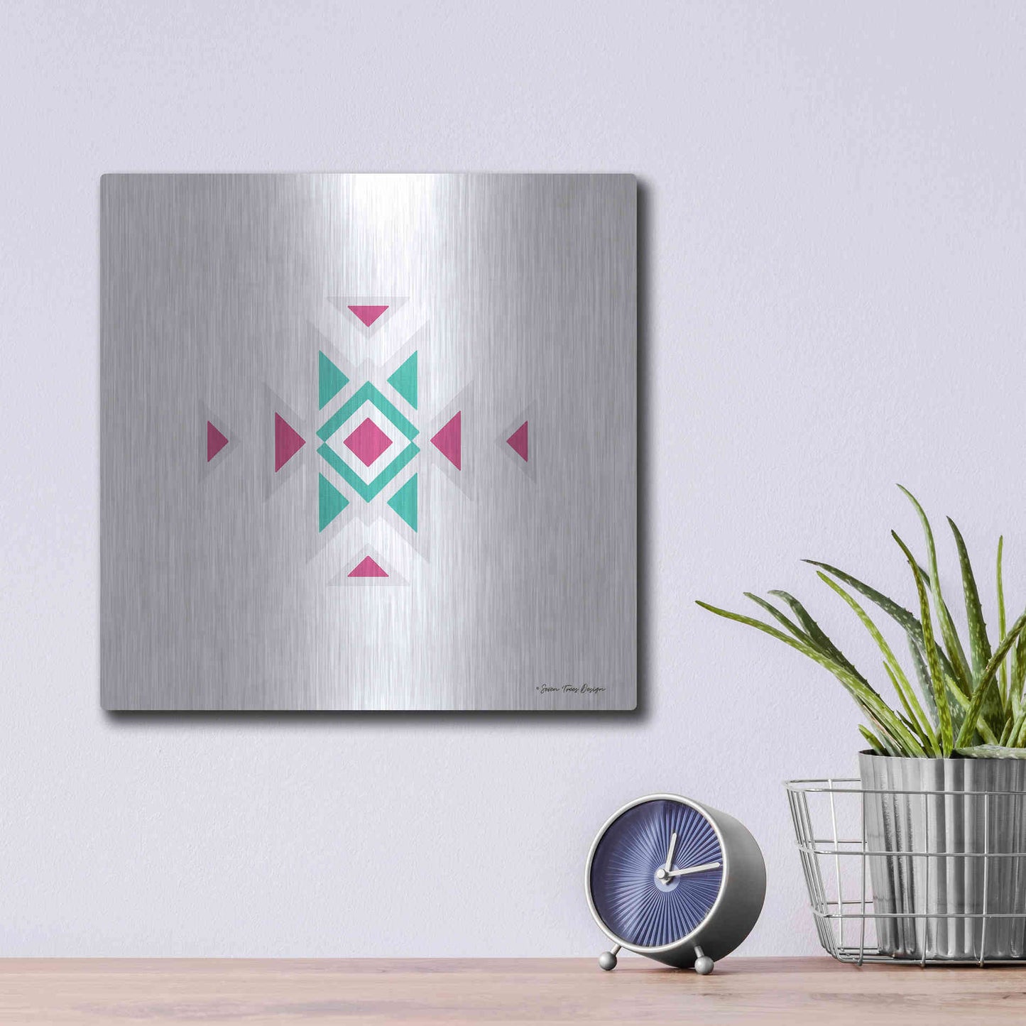Luxe Metal Art 'Watercolor Aztec Art I' by Seven Trees Design, Metal Wall Art,12x12
