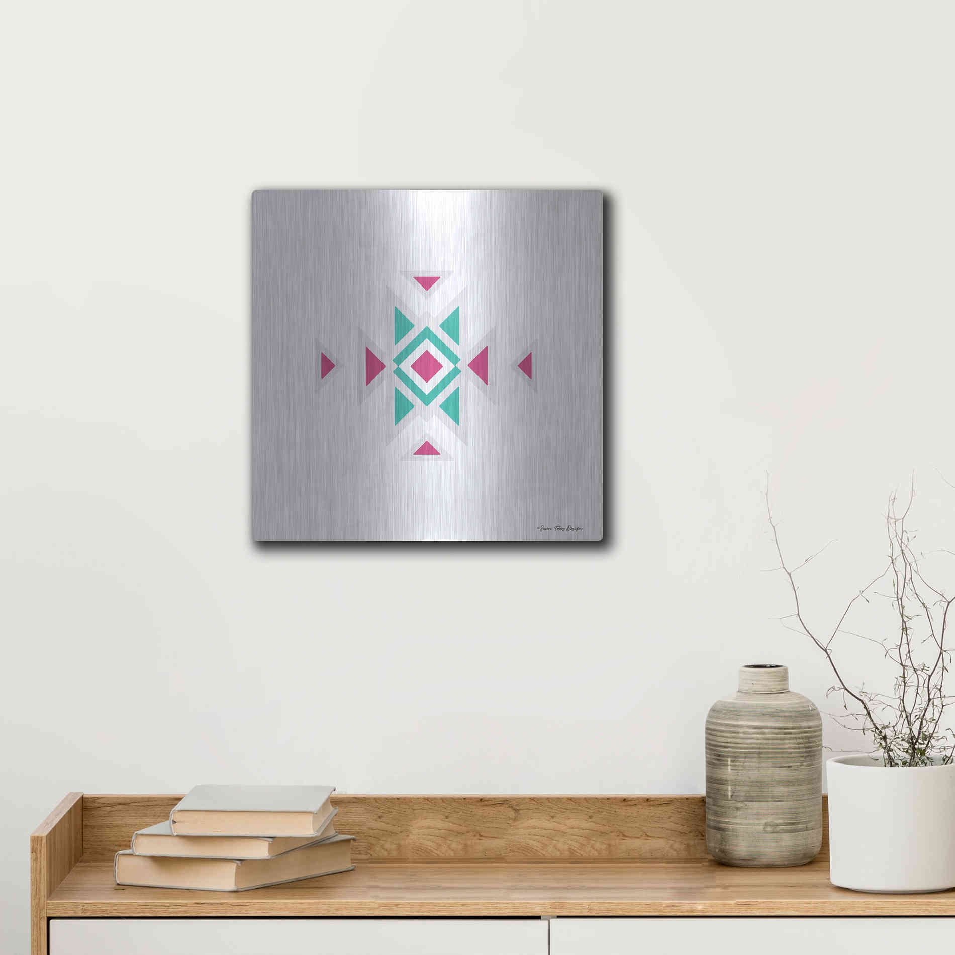Luxe Metal Art 'Watercolor Aztec Art I' by Seven Trees Design, Metal Wall Art,12x12