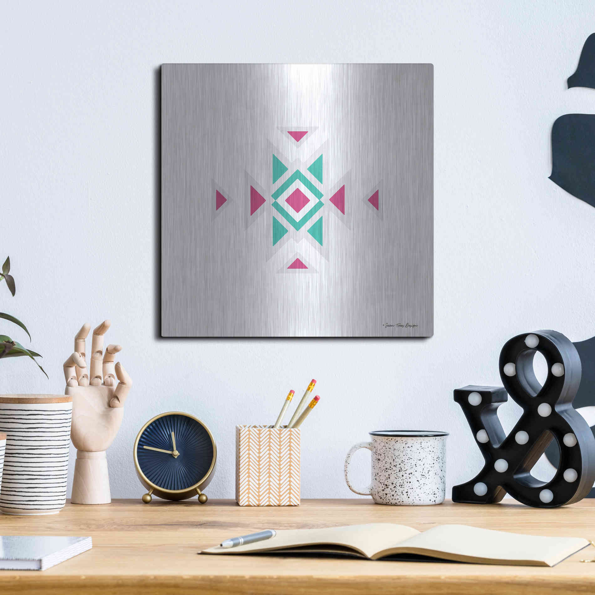 Luxe Metal Art 'Watercolor Aztec Art I' by Seven Trees Design, Metal Wall Art,12x12