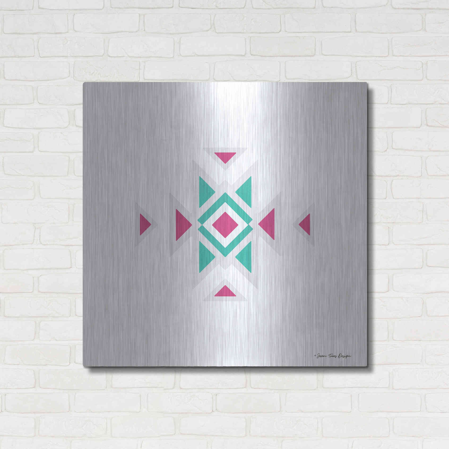 Luxe Metal Art 'Watercolor Aztec Art I' by Seven Trees Design, Metal Wall Art,36x36