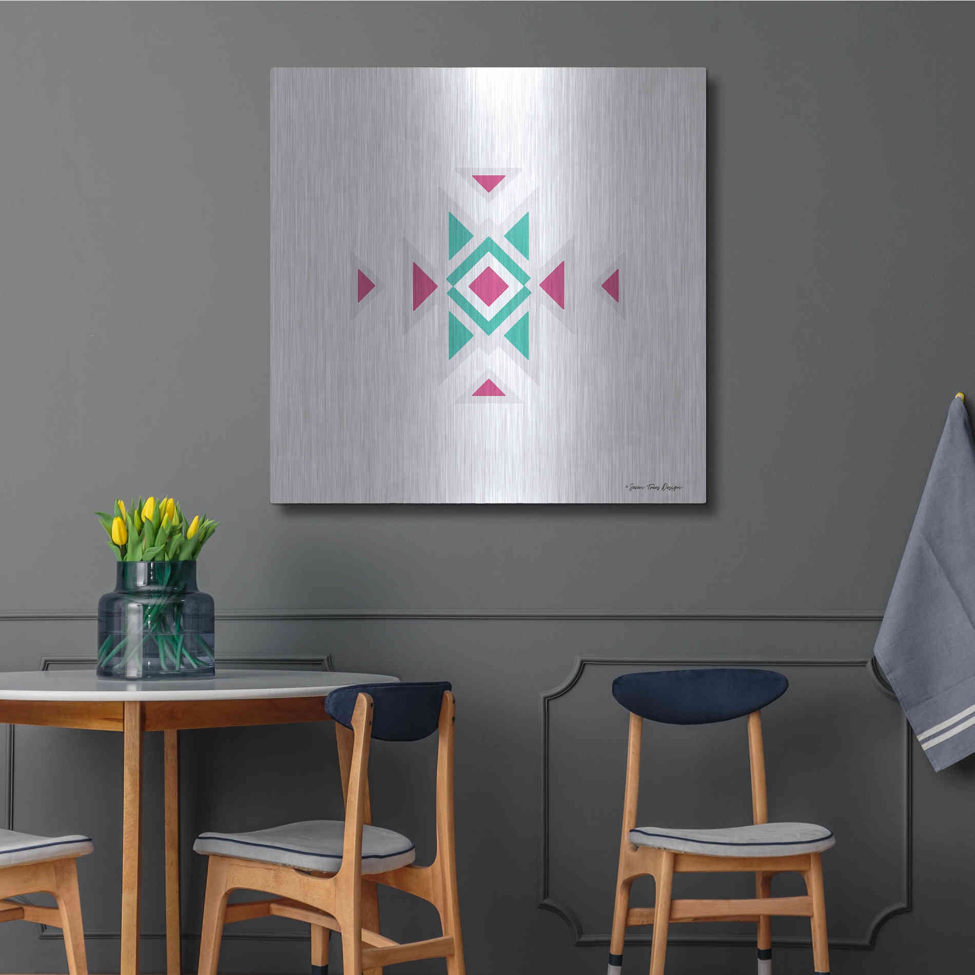 Luxe Metal Art 'Watercolor Aztec Art I' by Seven Trees Design, Metal Wall Art,36x36