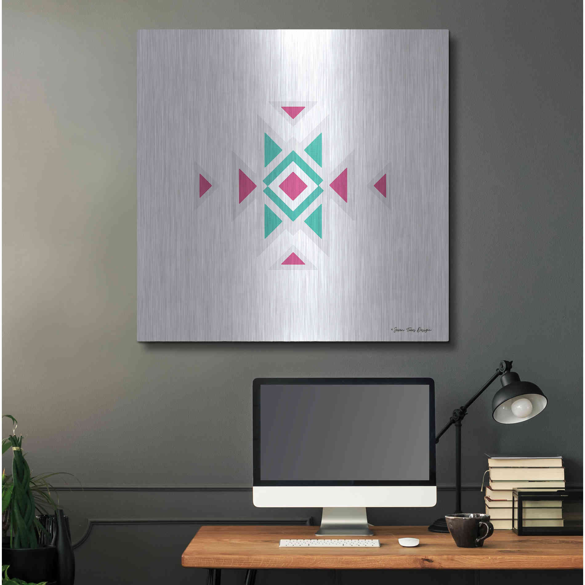 Luxe Metal Art 'Watercolor Aztec Art I' by Seven Trees Design, Metal Wall Art,36x36