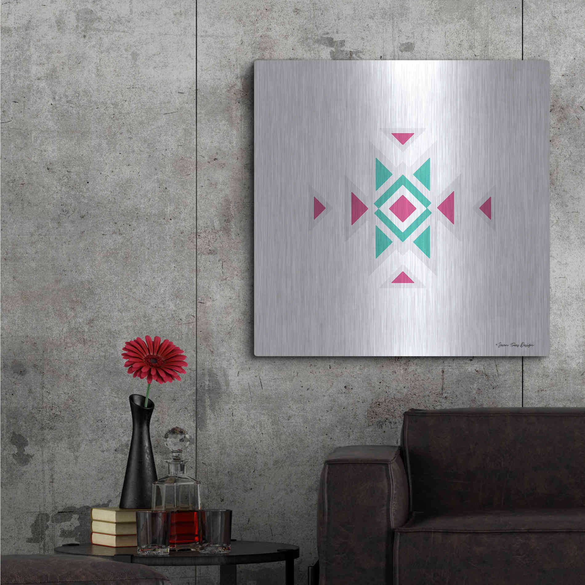 Luxe Metal Art 'Watercolor Aztec Art I' by Seven Trees Design, Metal Wall Art,36x36
