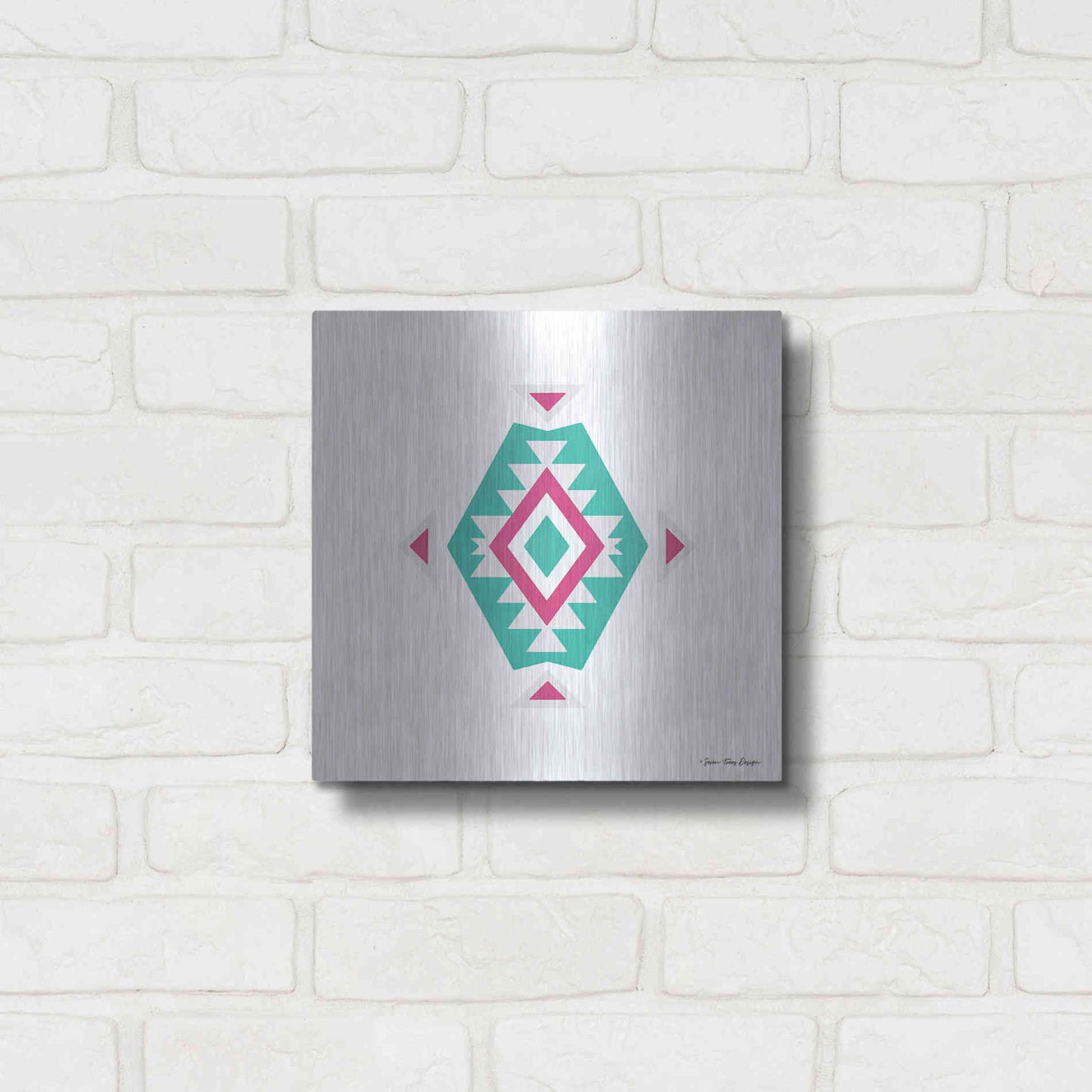 Luxe Metal Art 'Watercolor Aztec Art II' by Seven Trees Design, Metal Wall Art,12x12