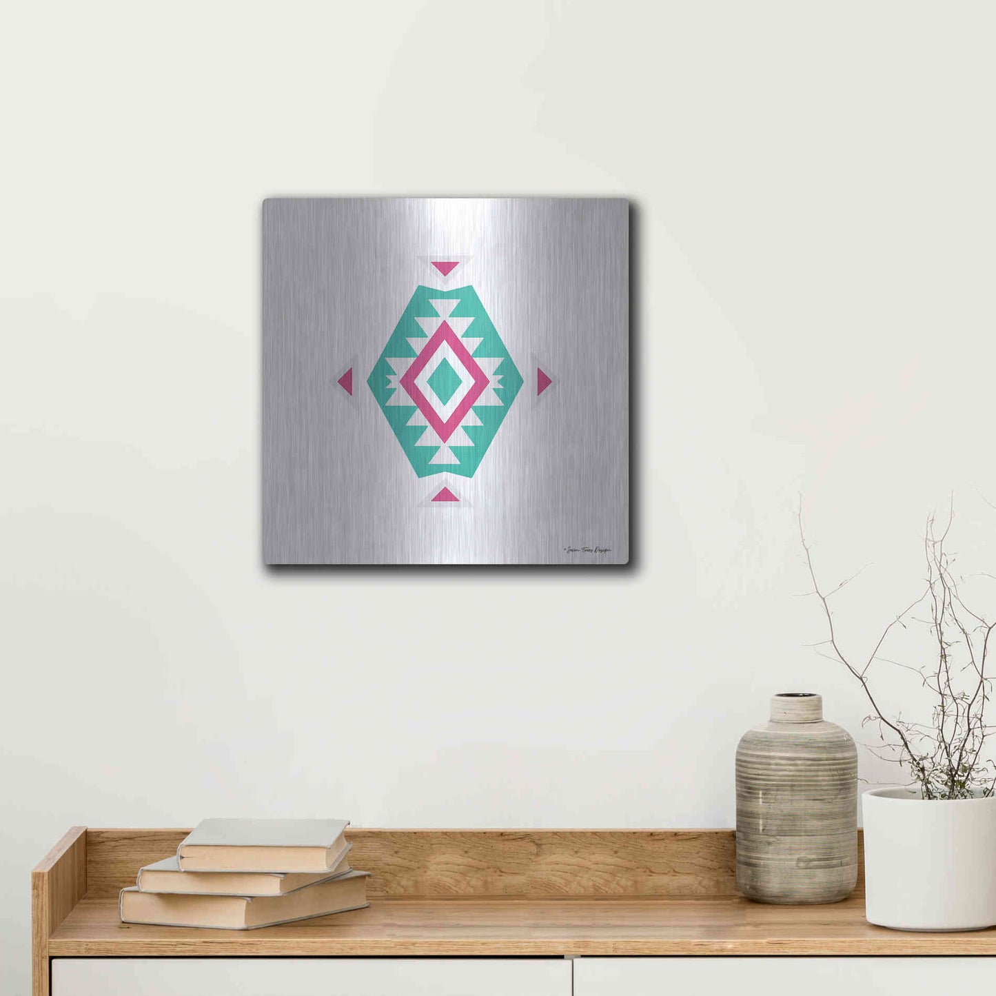Luxe Metal Art 'Watercolor Aztec Art II' by Seven Trees Design, Metal Wall Art,12x12