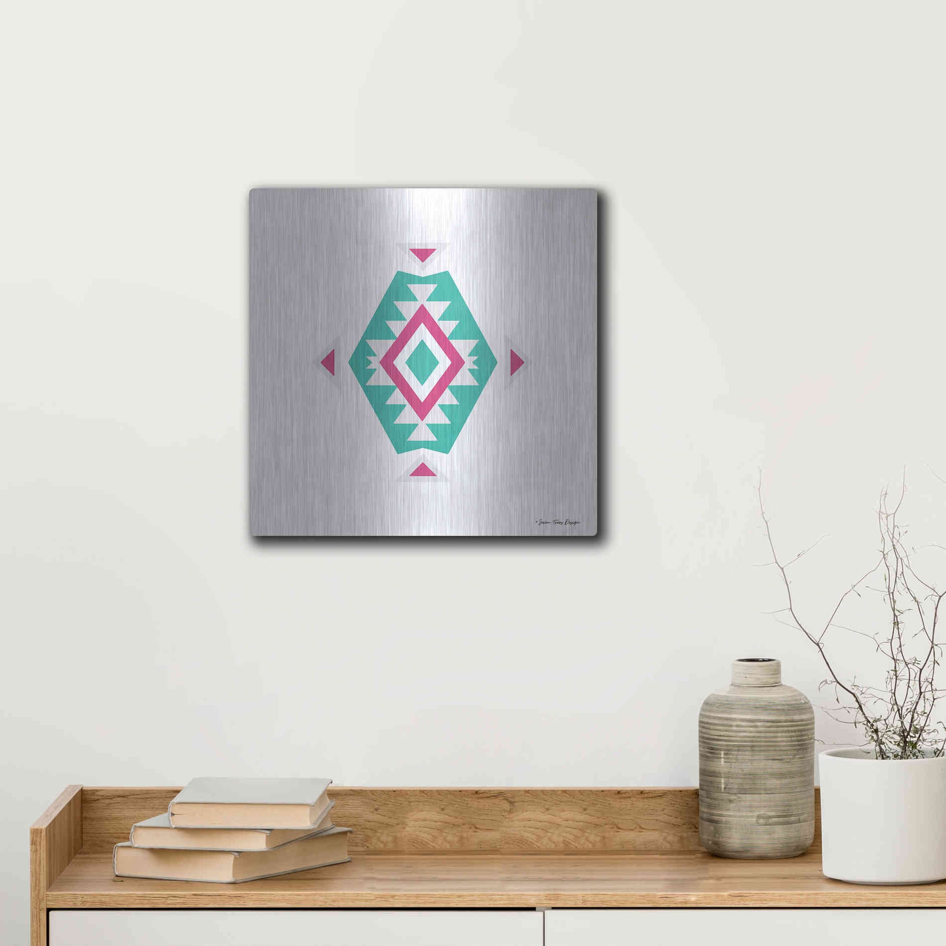 Luxe Metal Art 'Watercolor Aztec Art II' by Seven Trees Design, Metal Wall Art,12x12