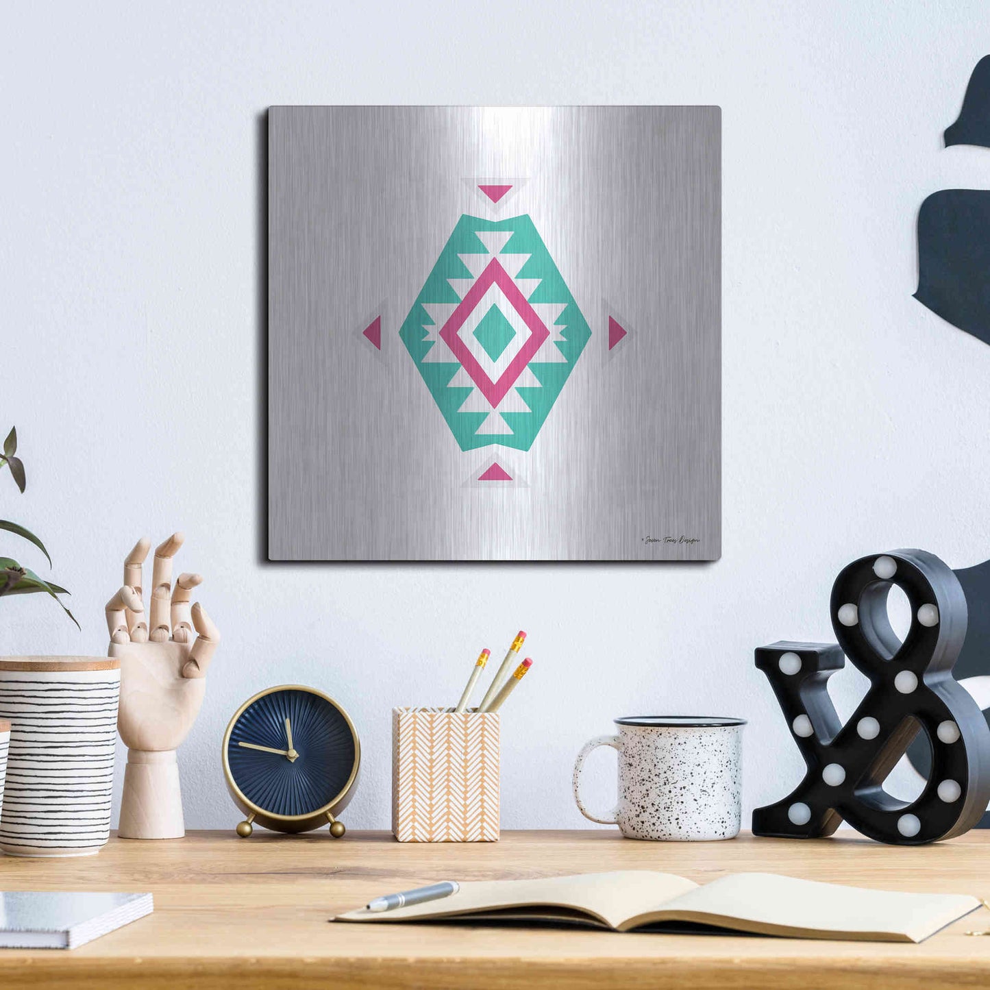 Luxe Metal Art 'Watercolor Aztec Art II' by Seven Trees Design, Metal Wall Art,12x12