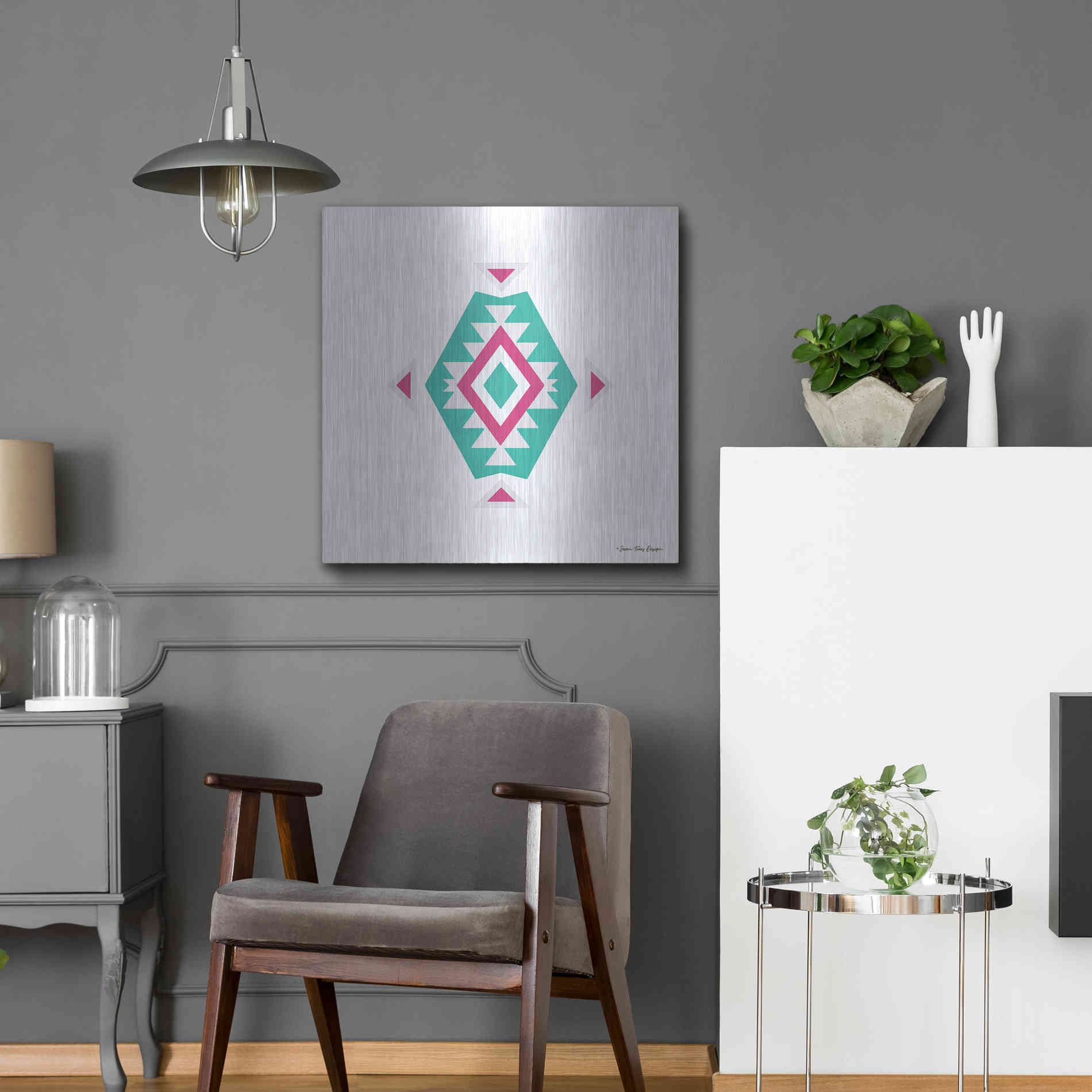 Luxe Metal Art 'Watercolor Aztec Art II' by Seven Trees Design, Metal Wall Art,24x24