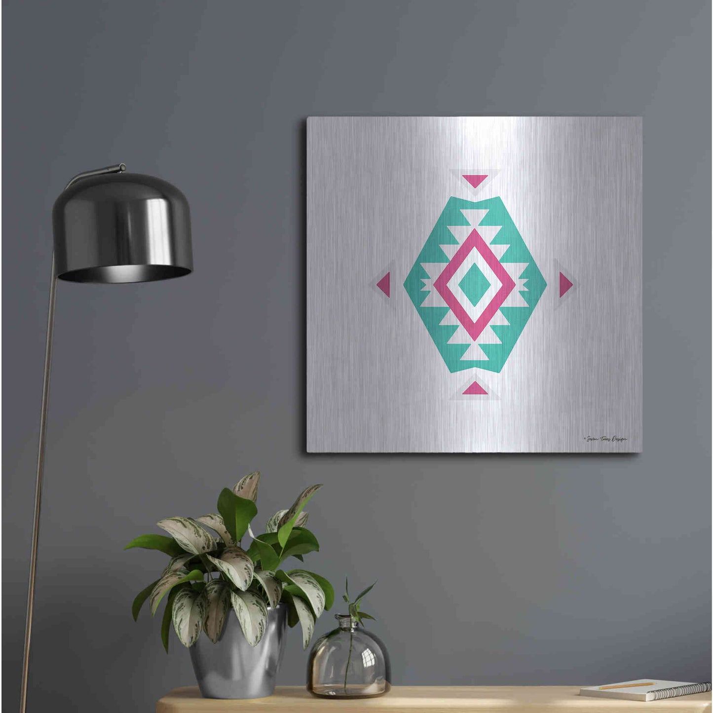 Luxe Metal Art 'Watercolor Aztec Art II' by Seven Trees Design, Metal Wall Art,24x24
