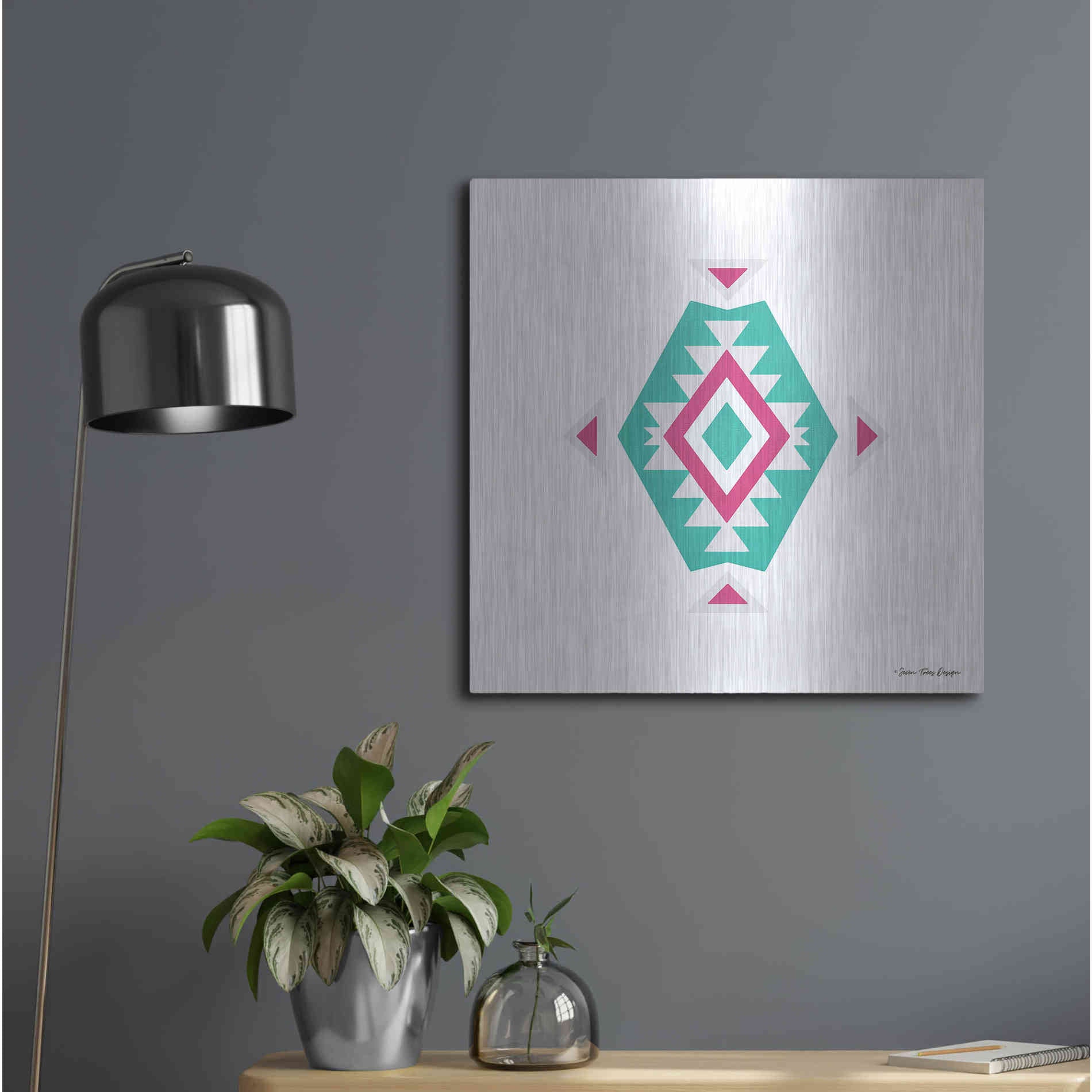 Luxe Metal Art 'Watercolor Aztec Art II' by Seven Trees Design, Metal Wall Art,24x24
