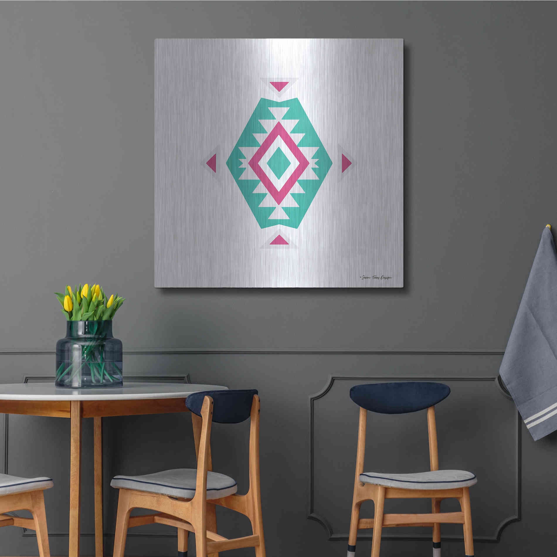 Luxe Metal Art 'Watercolor Aztec Art II' by Seven Trees Design, Metal Wall Art,36x36