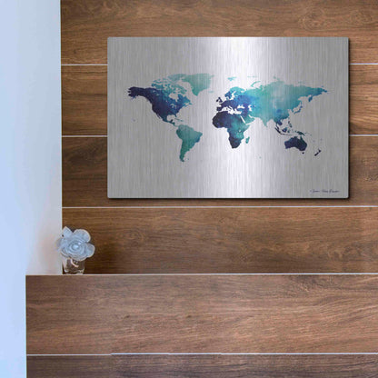 Luxe Metal Art 'Blue Space World Map' by Seven Trees Design, Metal Wall Art,16x12