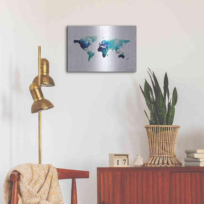 Luxe Metal Art 'Blue Space World Map' by Seven Trees Design, Metal Wall Art,24x16