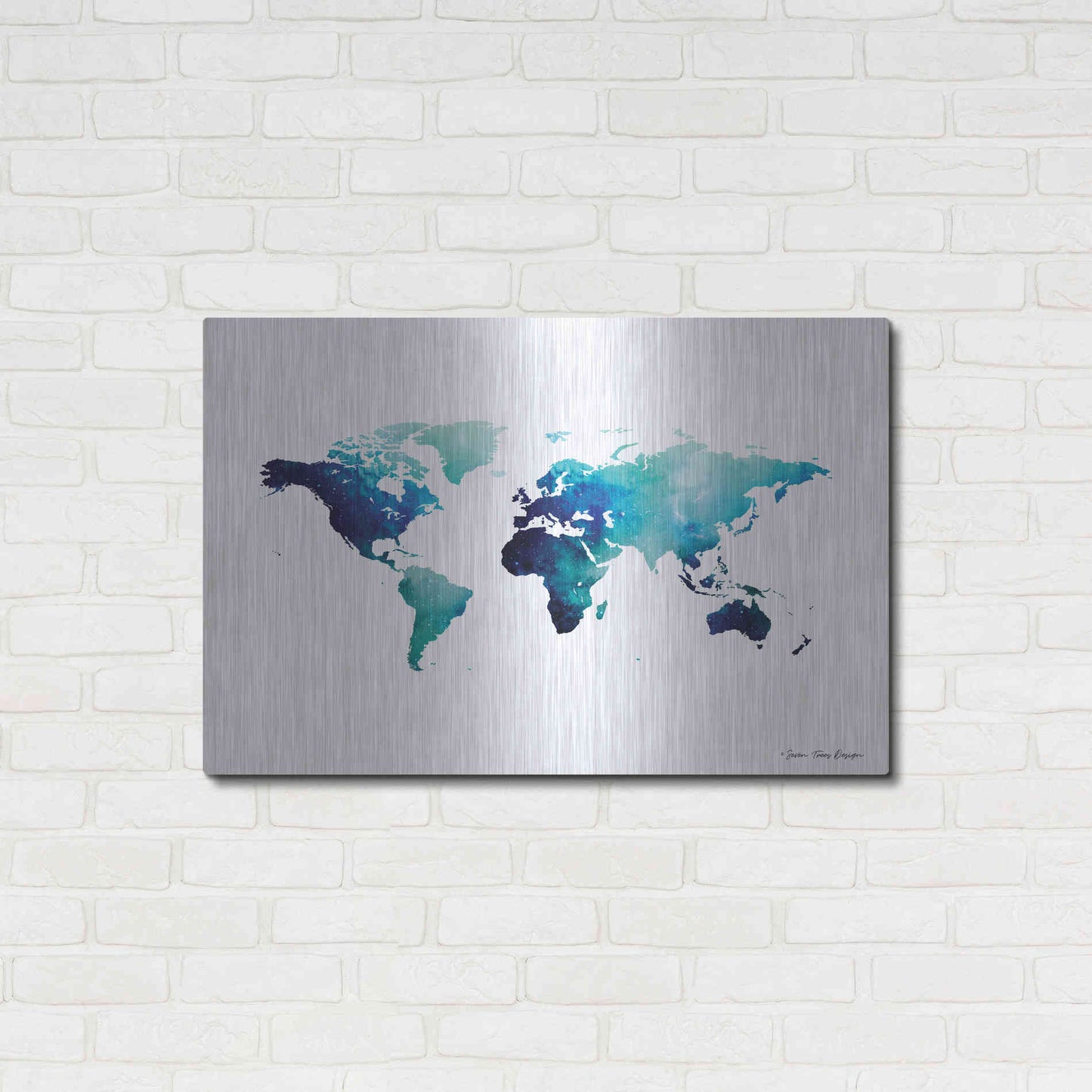 Luxe Metal Art 'Blue Space World Map' by Seven Trees Design, Metal Wall Art,36x24