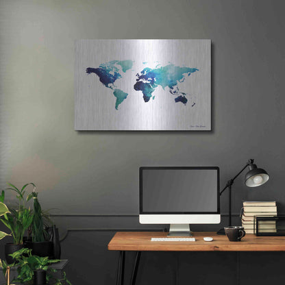 Luxe Metal Art 'Blue Space World Map' by Seven Trees Design, Metal Wall Art,36x24