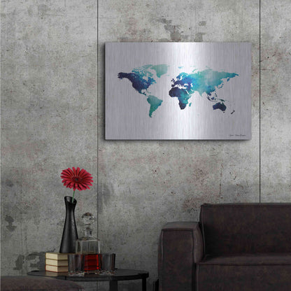 Luxe Metal Art 'Blue Space World Map' by Seven Trees Design, Metal Wall Art,36x24