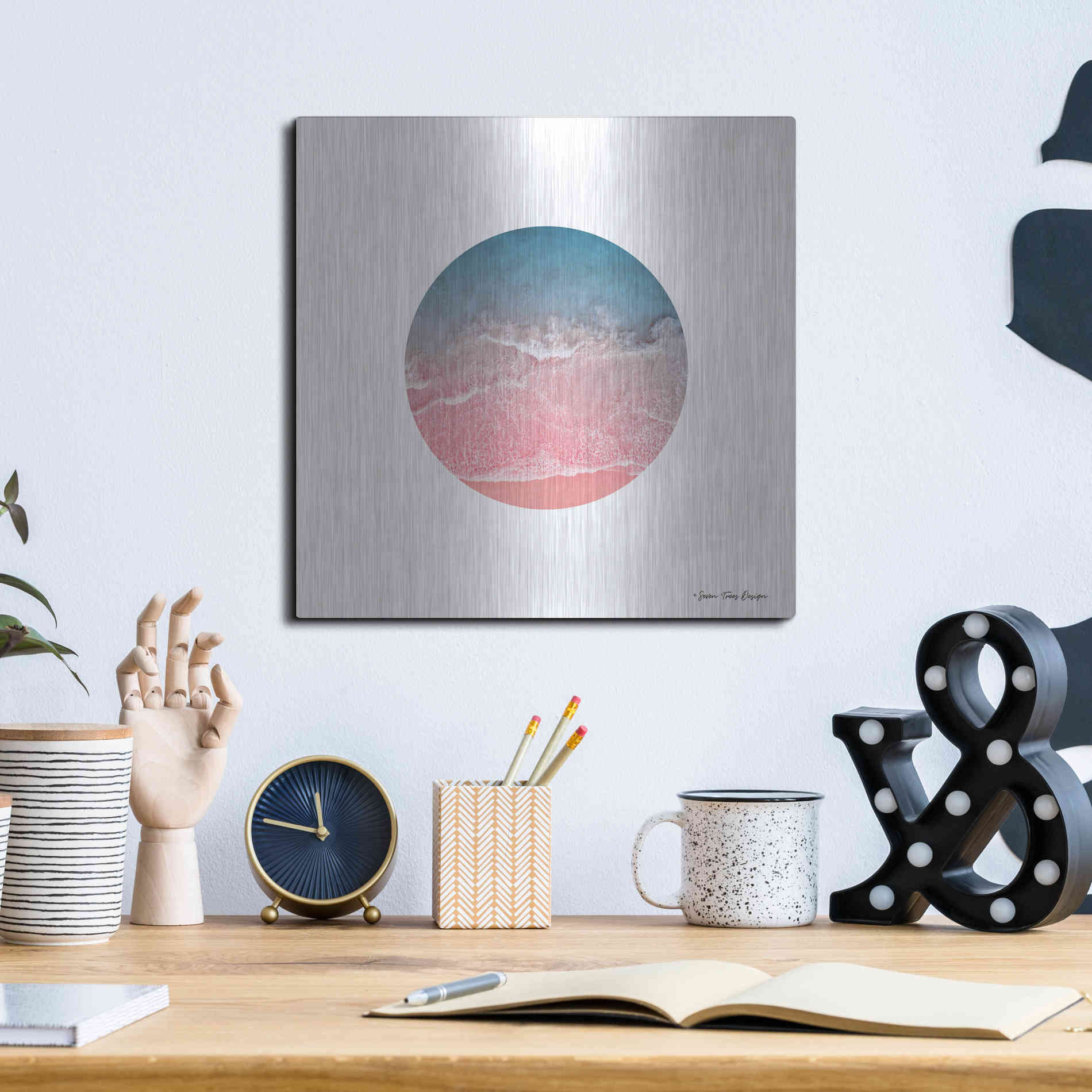 Luxe Metal Art 'Ocean Circle' by Seven Trees Design, Metal Wall Art,12x12