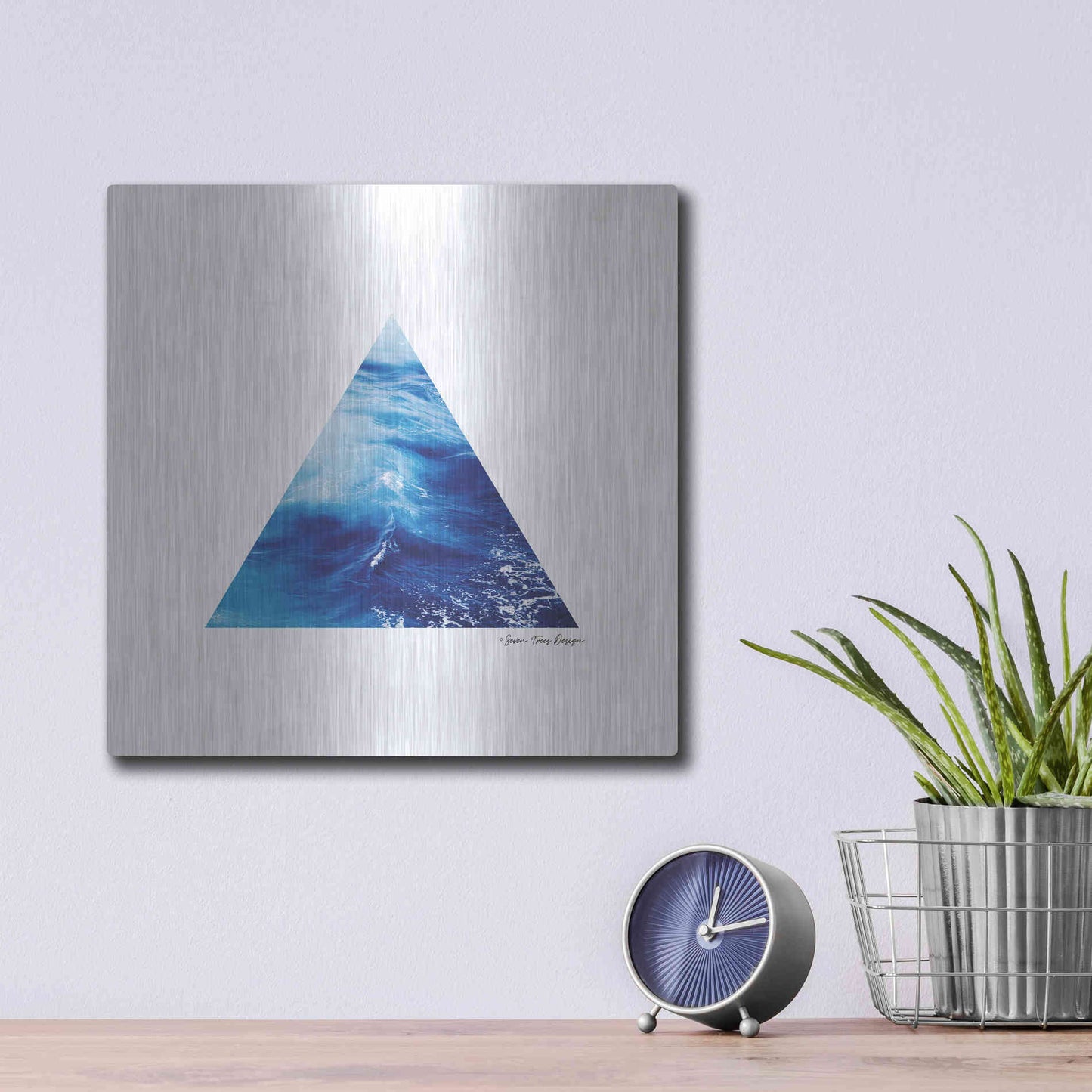 Luxe Metal Art 'Ocean Triangle' by Seven Trees Design, Metal Wall Art,12x12