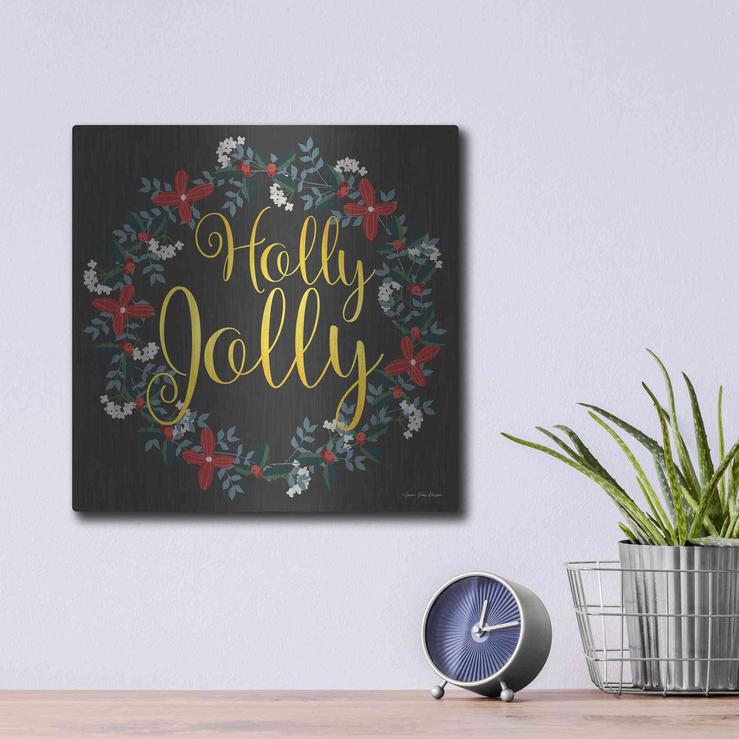 Luxe Metal Art 'Holly Jolly Wreath' by Seven Trees Design, Metal Wall Art,12x12