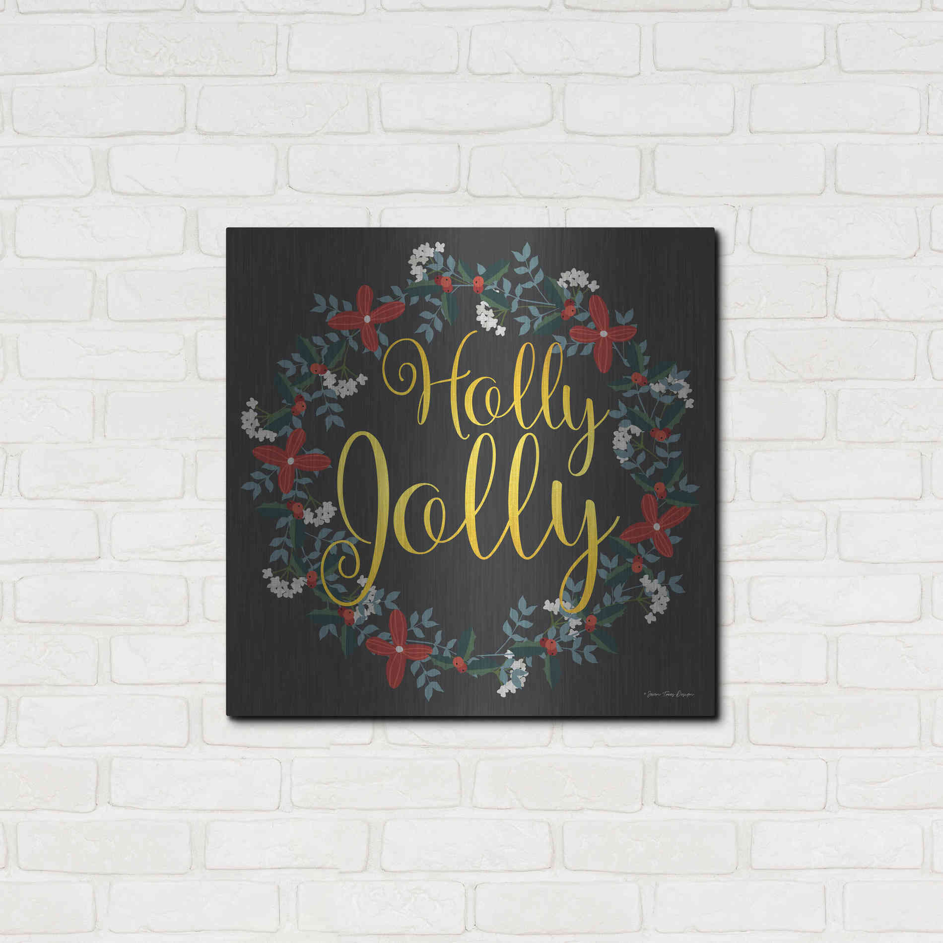 Luxe Metal Art 'Holly Jolly Wreath' by Seven Trees Design, Metal Wall Art,24x24