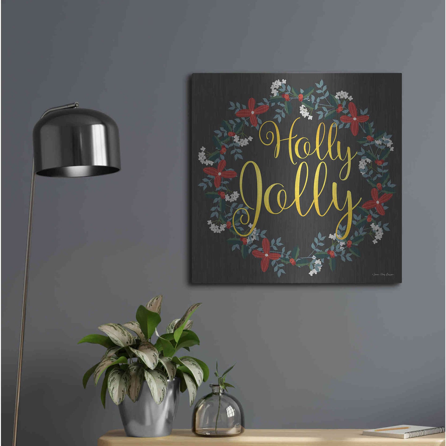 Luxe Metal Art 'Holly Jolly Wreath' by Seven Trees Design, Metal Wall Art,24x24