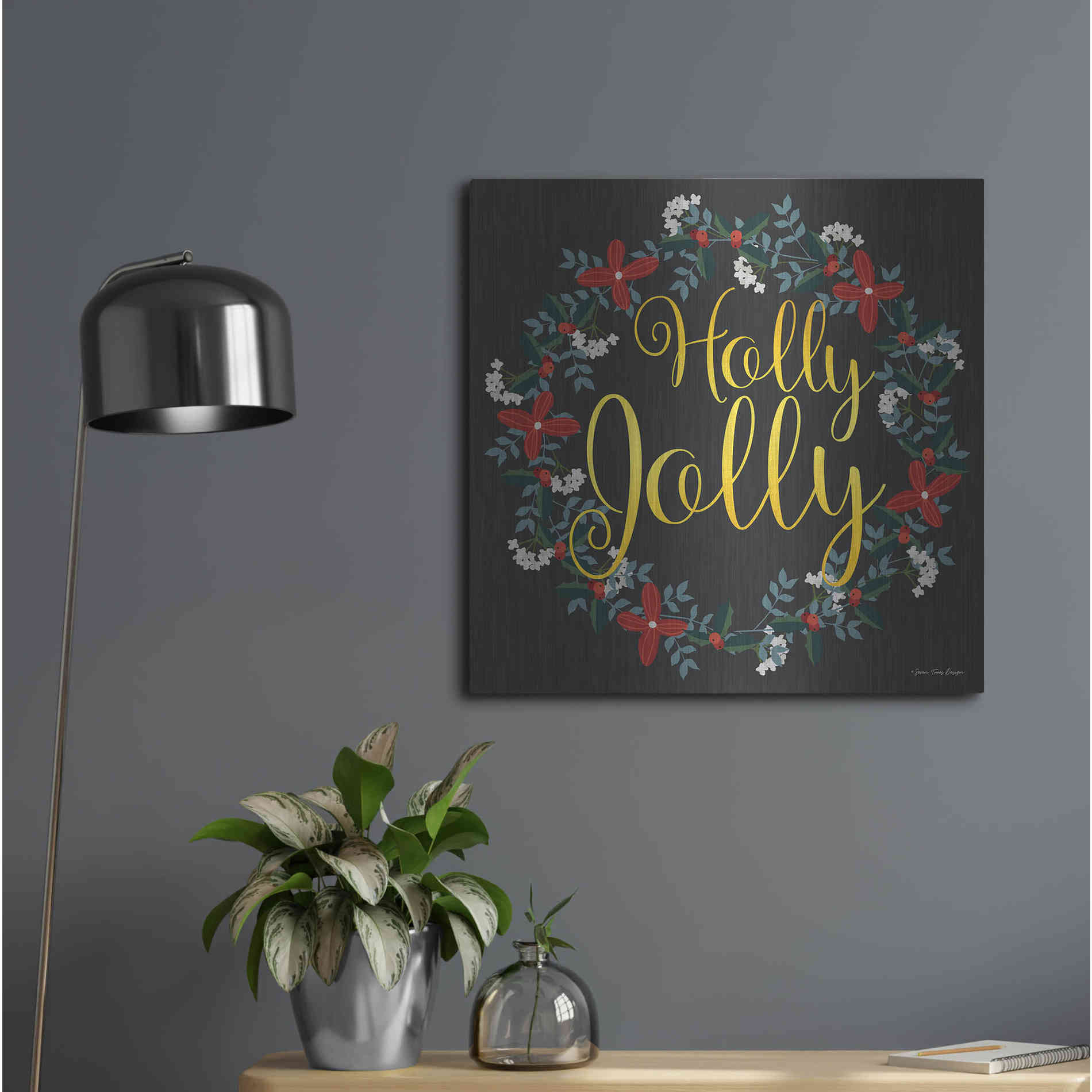 Luxe Metal Art 'Holly Jolly Wreath' by Seven Trees Design, Metal Wall Art,24x24