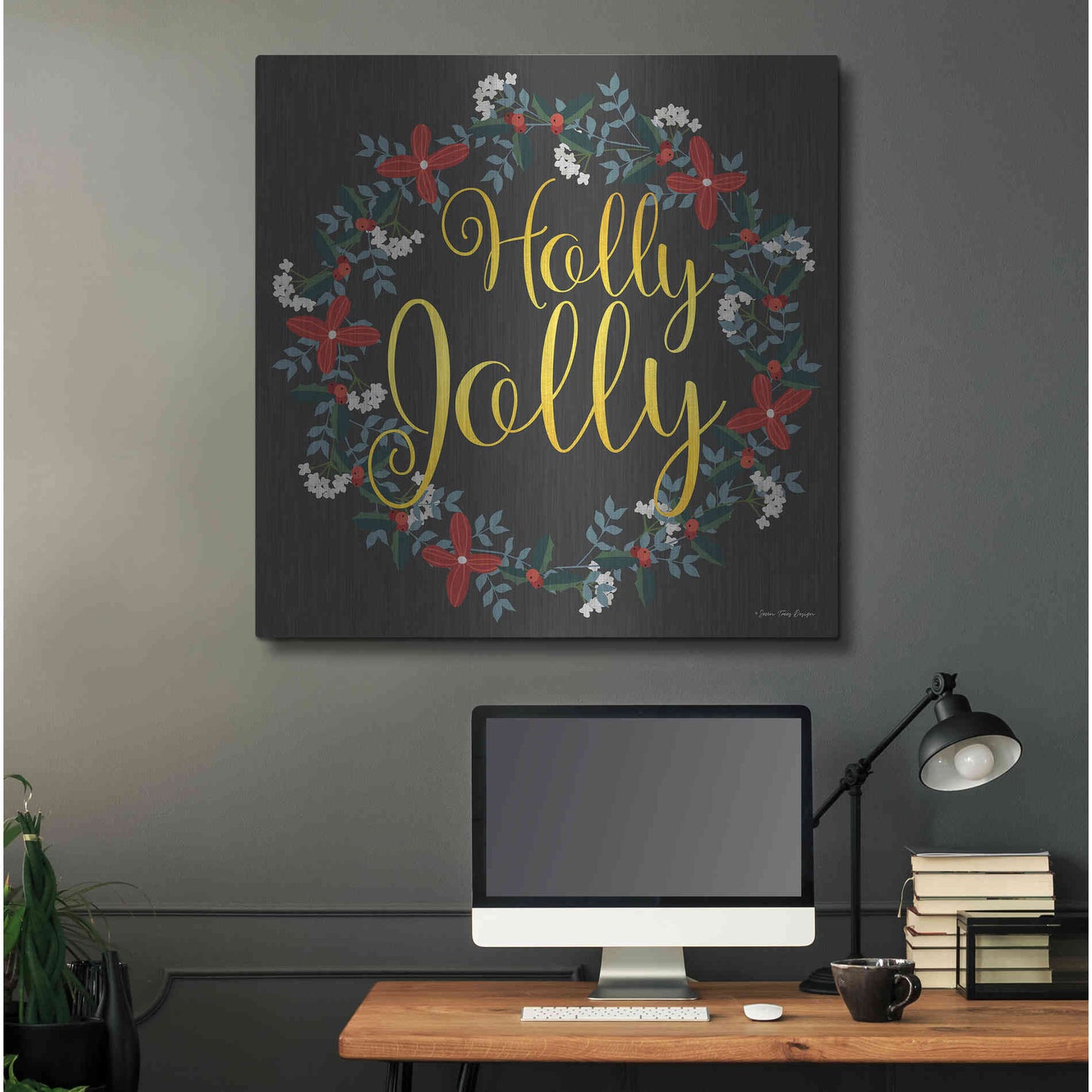 Luxe Metal Art 'Holly Jolly Wreath' by Seven Trees Design, Metal Wall Art,36x36