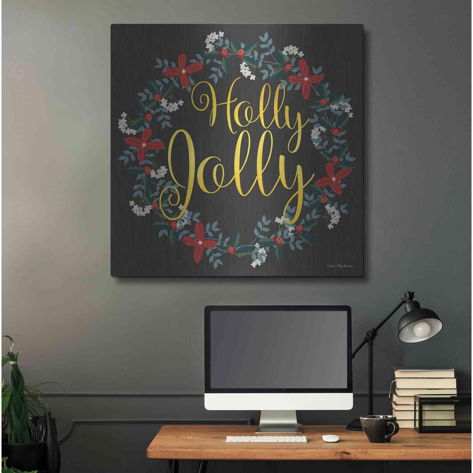 Luxe Metal Art 'Holly Jolly Wreath' by Seven Trees Design, Metal Wall Art,36x36