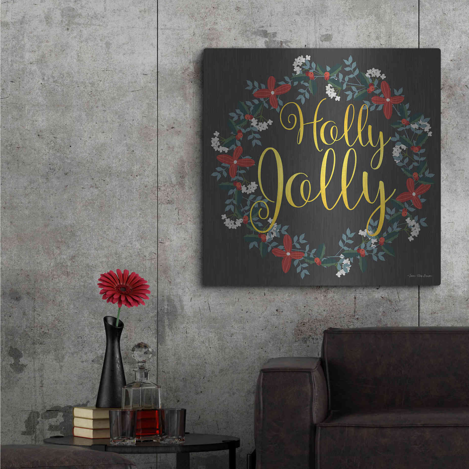 Luxe Metal Art 'Holly Jolly Wreath' by Seven Trees Design, Metal Wall Art,36x36