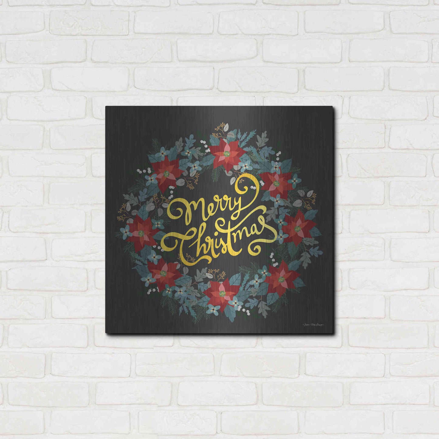 Luxe Metal Art 'Merry Christmas Wreath' by Seven Trees Design, Metal Wall Art,24x24