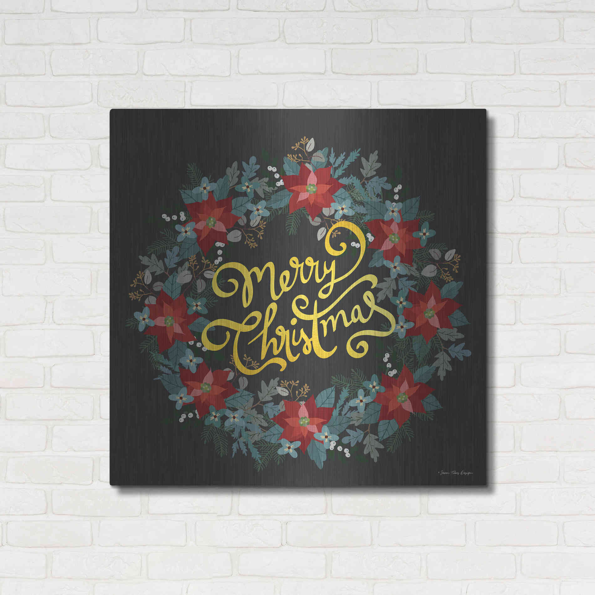 Luxe Metal Art 'Merry Christmas Wreath' by Seven Trees Design, Metal Wall Art,36x36