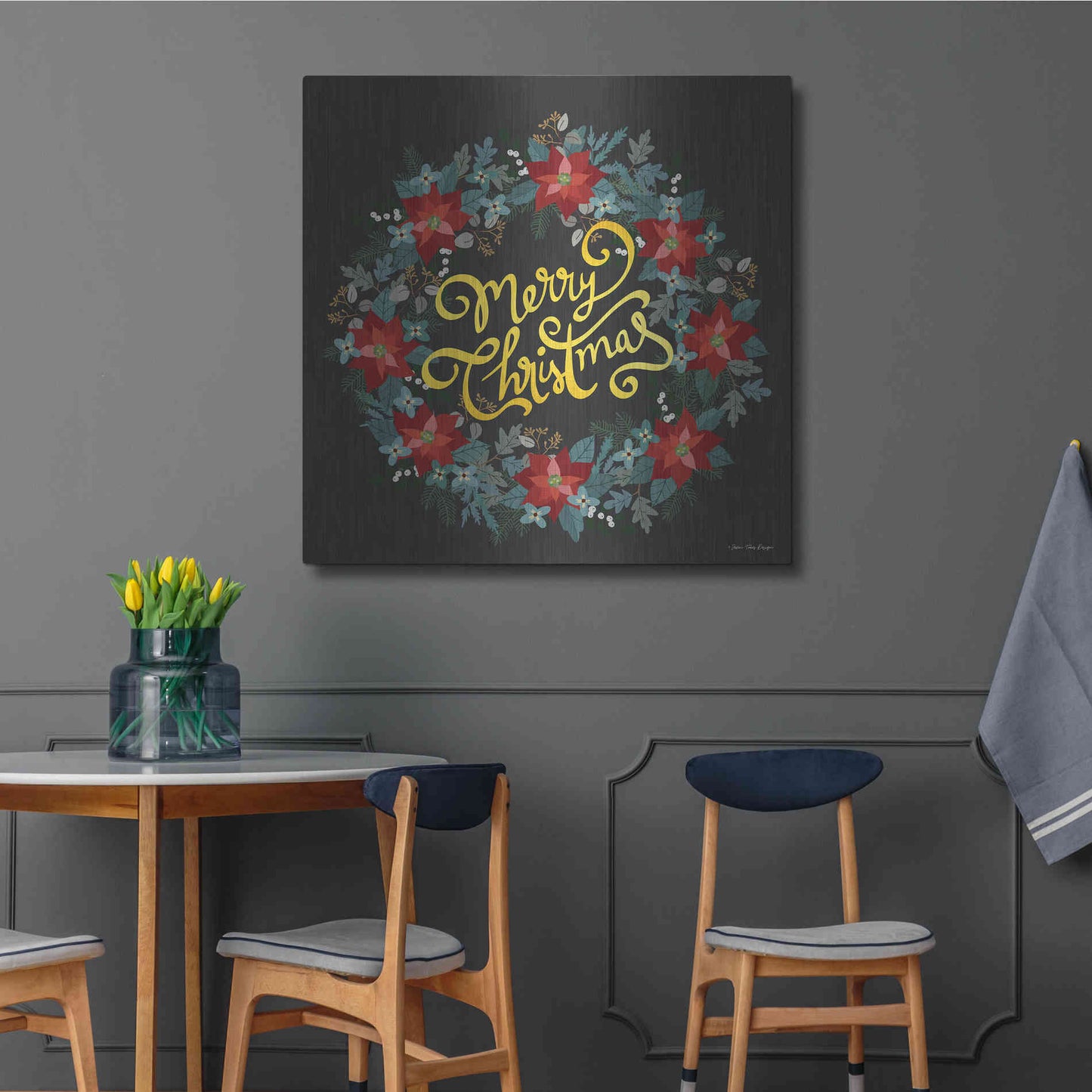 Luxe Metal Art 'Merry Christmas Wreath' by Seven Trees Design, Metal Wall Art,36x36