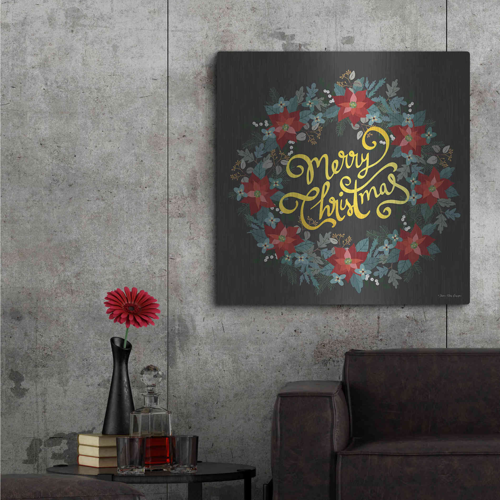 Luxe Metal Art 'Merry Christmas Wreath' by Seven Trees Design, Metal Wall Art,36x36