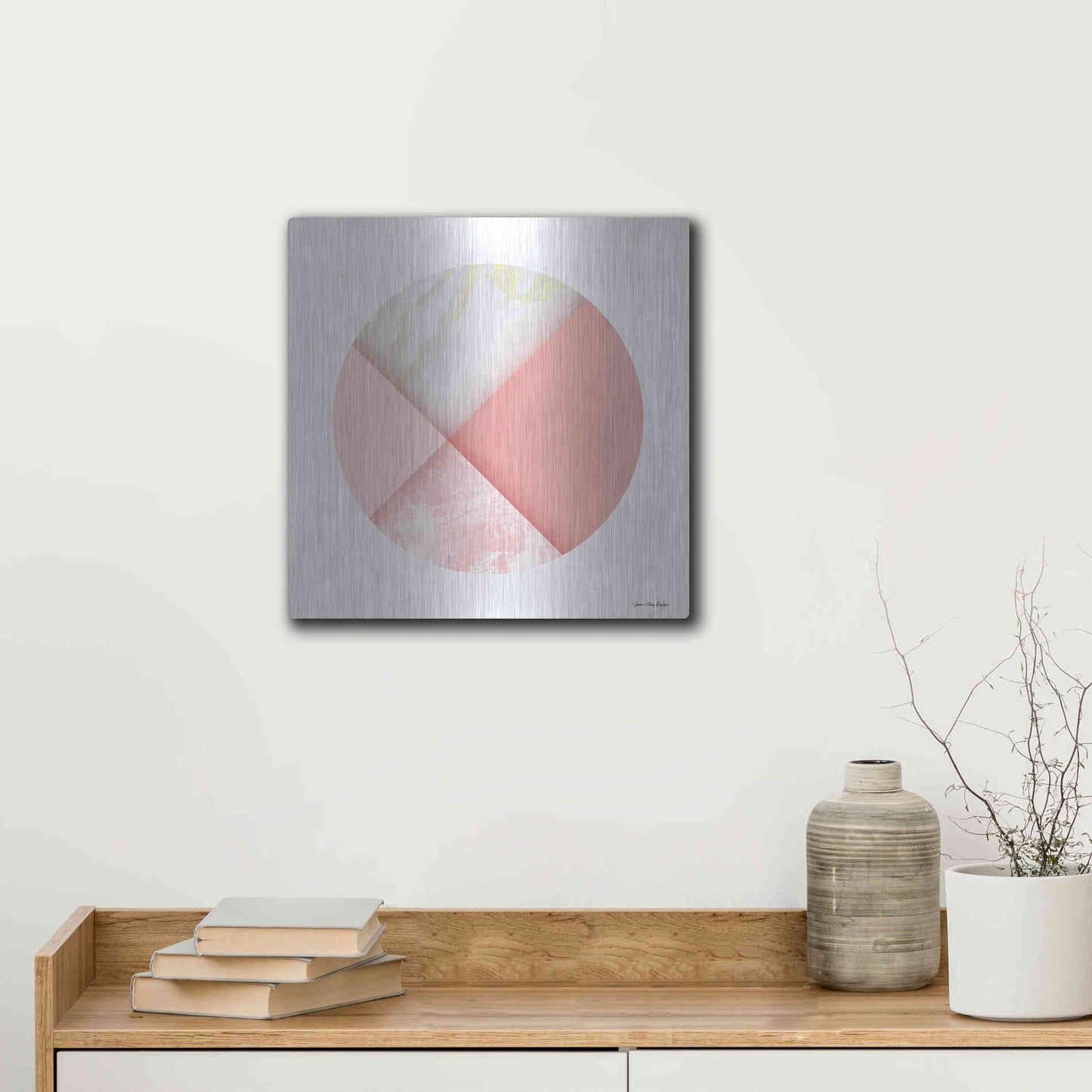 Luxe Metal Art 'Pink Marble Circle I' by Seven Trees Design, Metal Wall Art,12x12