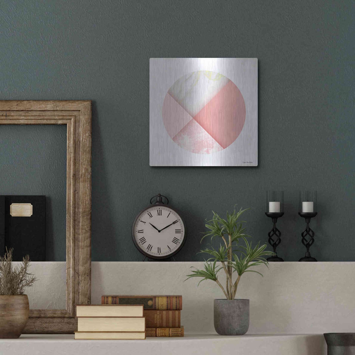 Luxe Metal Art 'Pink Marble Circle I' by Seven Trees Design, Metal Wall Art,12x12