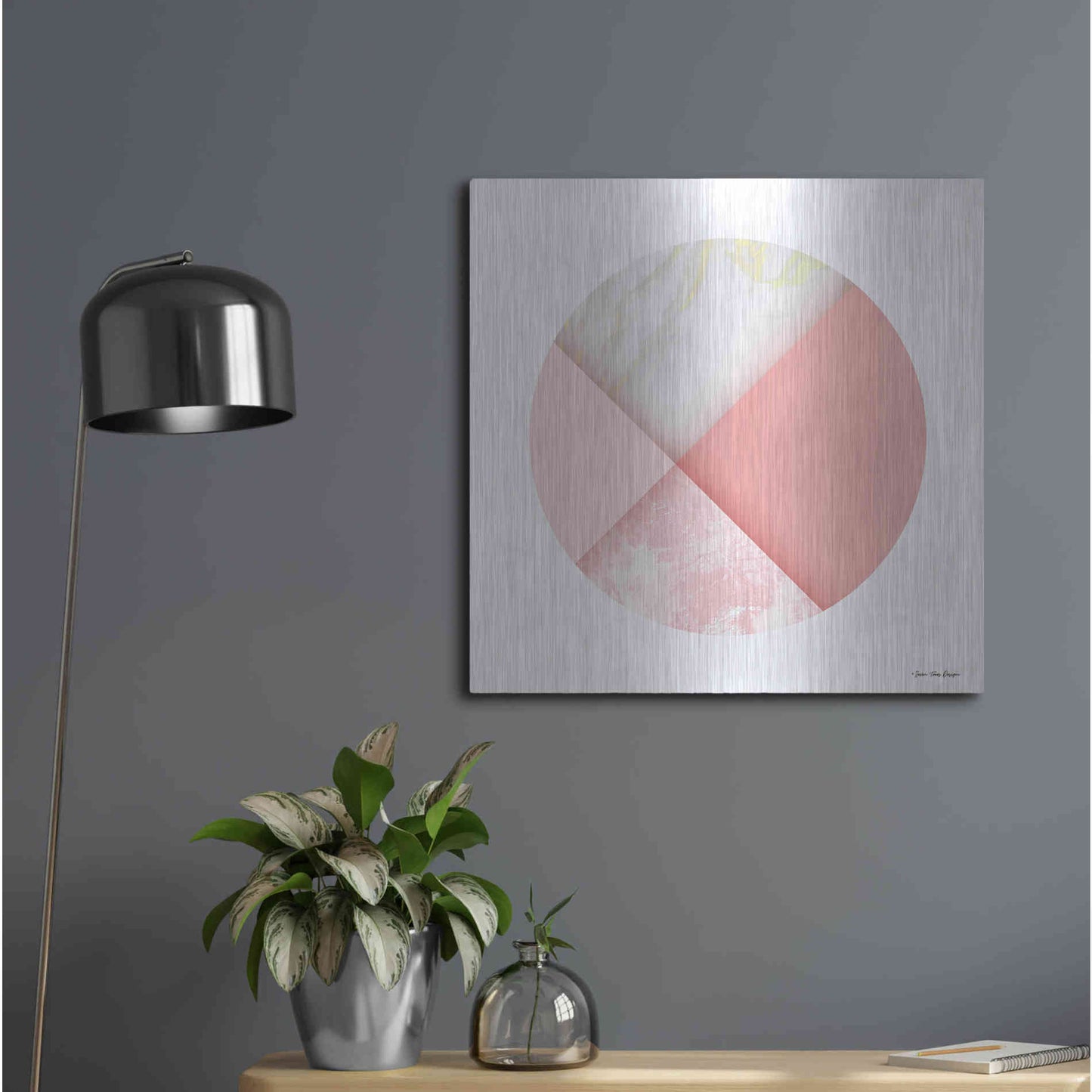 Luxe Metal Art 'Pink Marble Circle I' by Seven Trees Design, Metal Wall Art,24x24