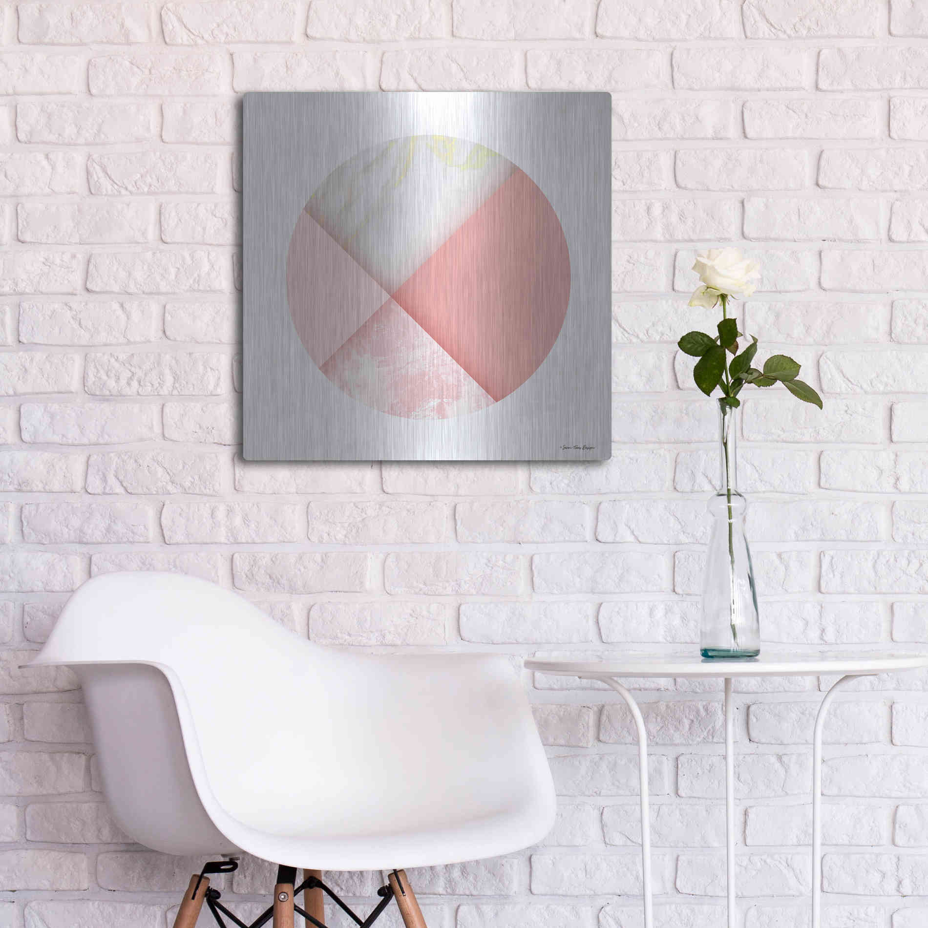 Luxe Metal Art 'Pink Marble Circle I' by Seven Trees Design, Metal Wall Art,24x24