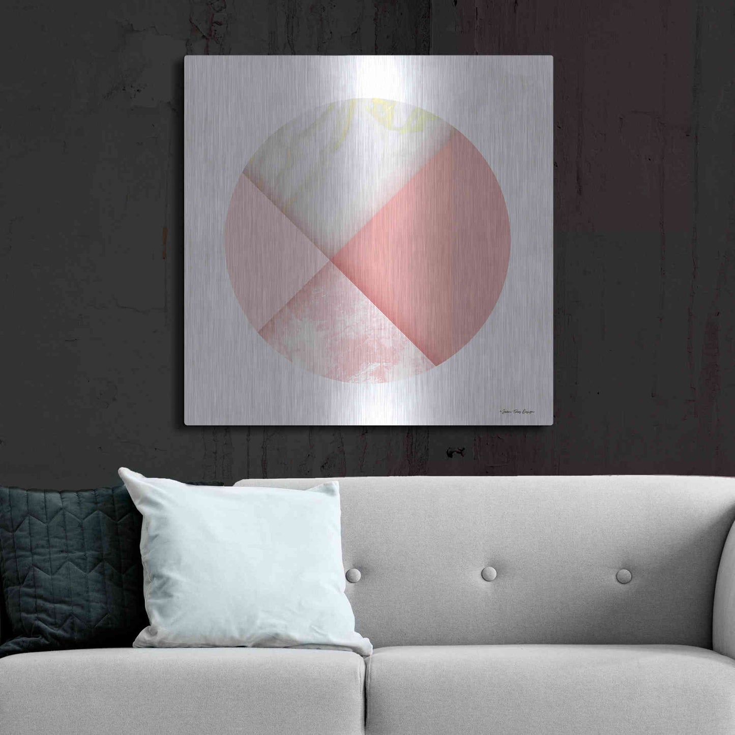 Luxe Metal Art 'Pink Marble Circle I' by Seven Trees Design, Metal Wall Art,36x36