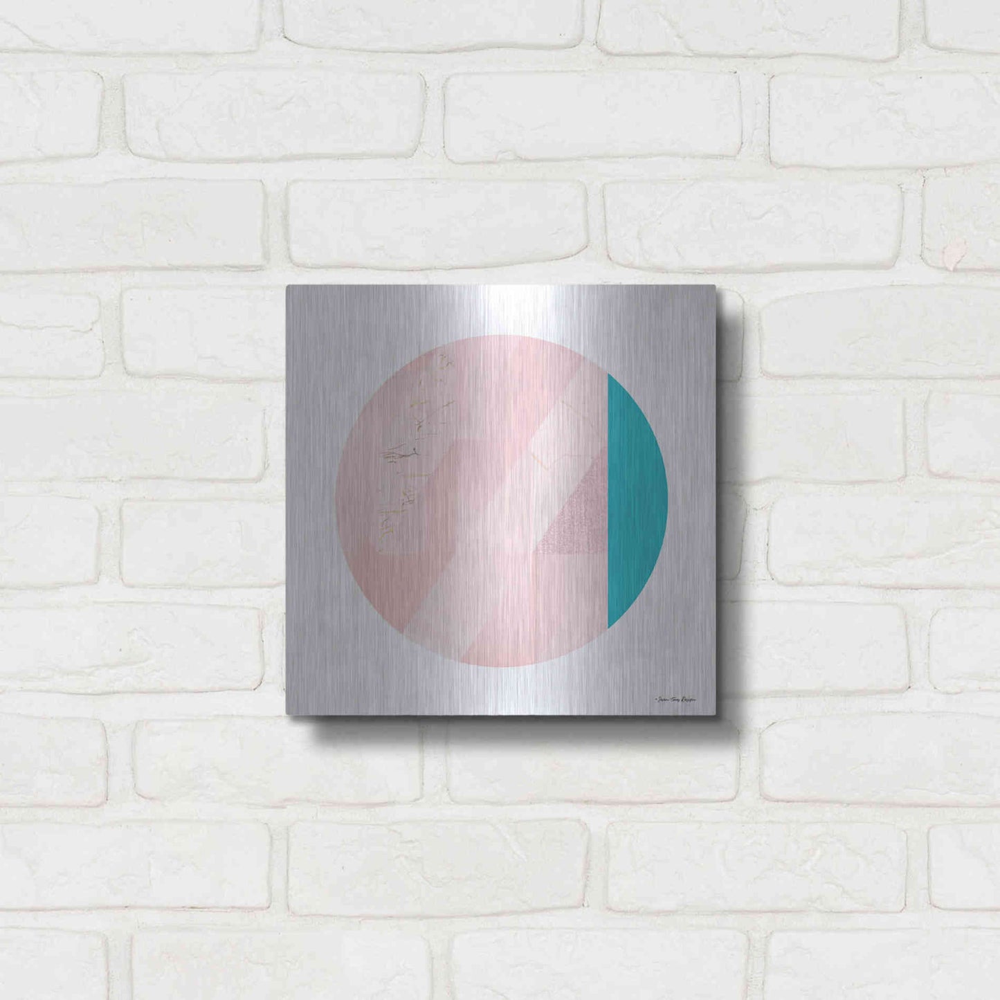 Luxe Metal Art 'Pink Marble Circle II' by Seven Trees Design, Metal Wall Art,12x12