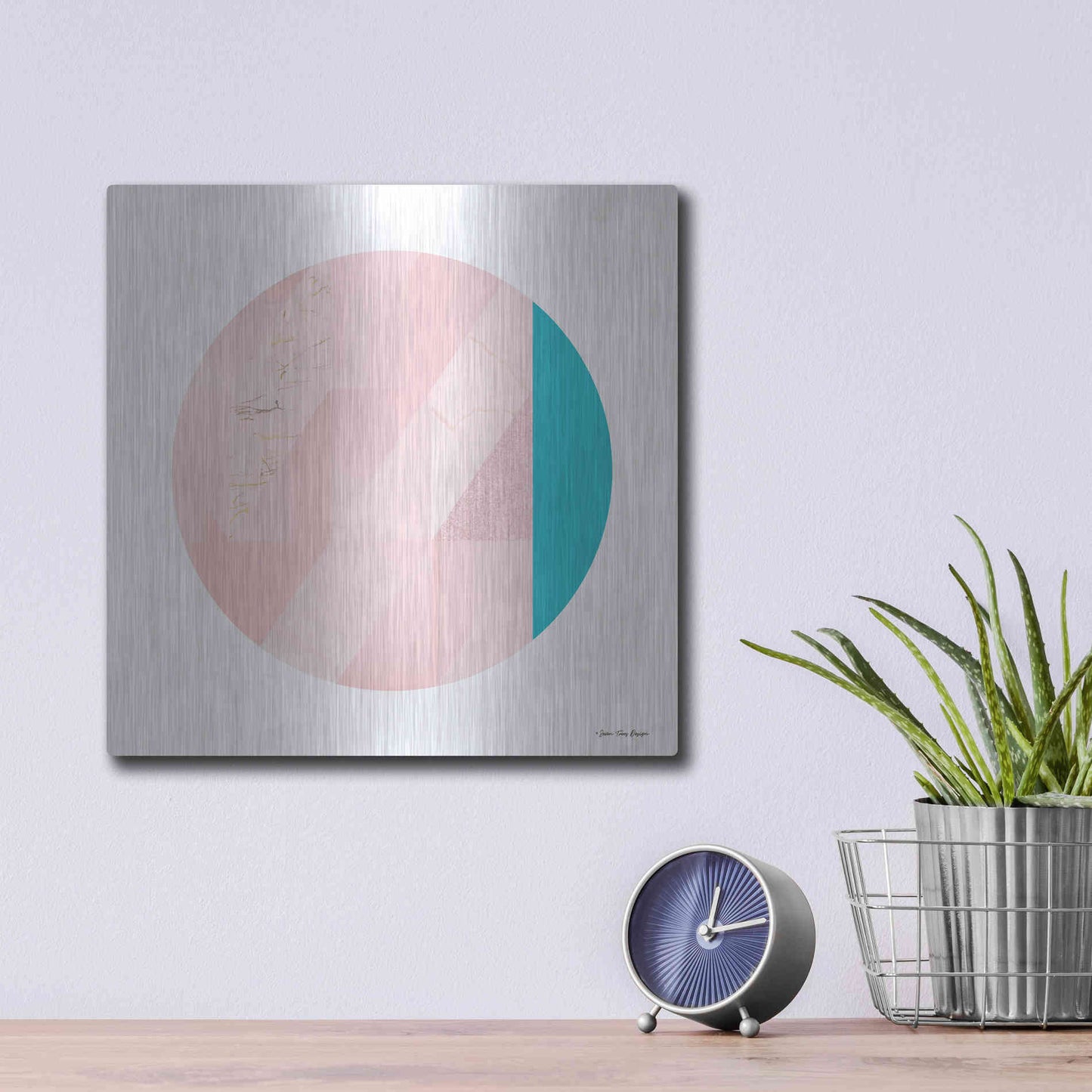 Luxe Metal Art 'Pink Marble Circle II' by Seven Trees Design, Metal Wall Art,12x12