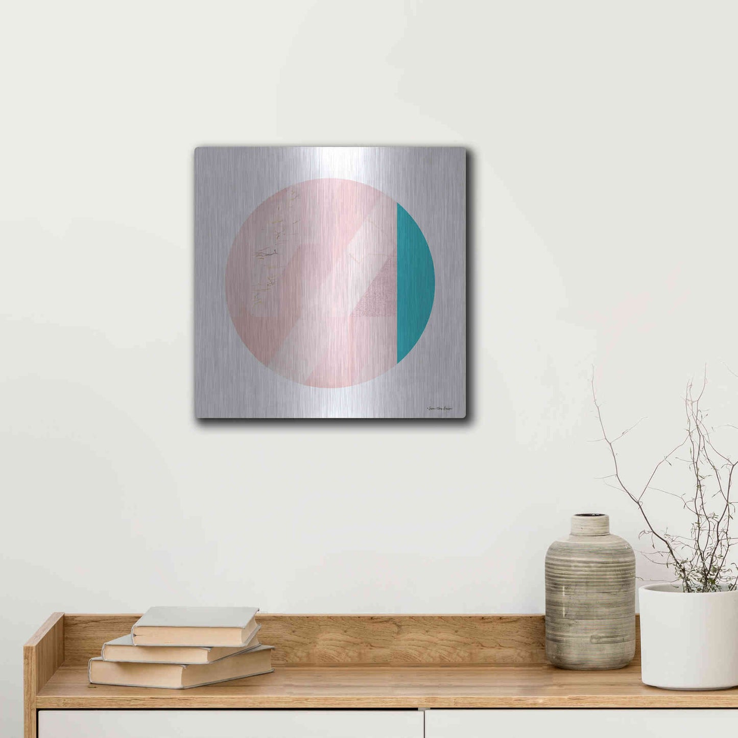 Luxe Metal Art 'Pink Marble Circle II' by Seven Trees Design, Metal Wall Art,12x12