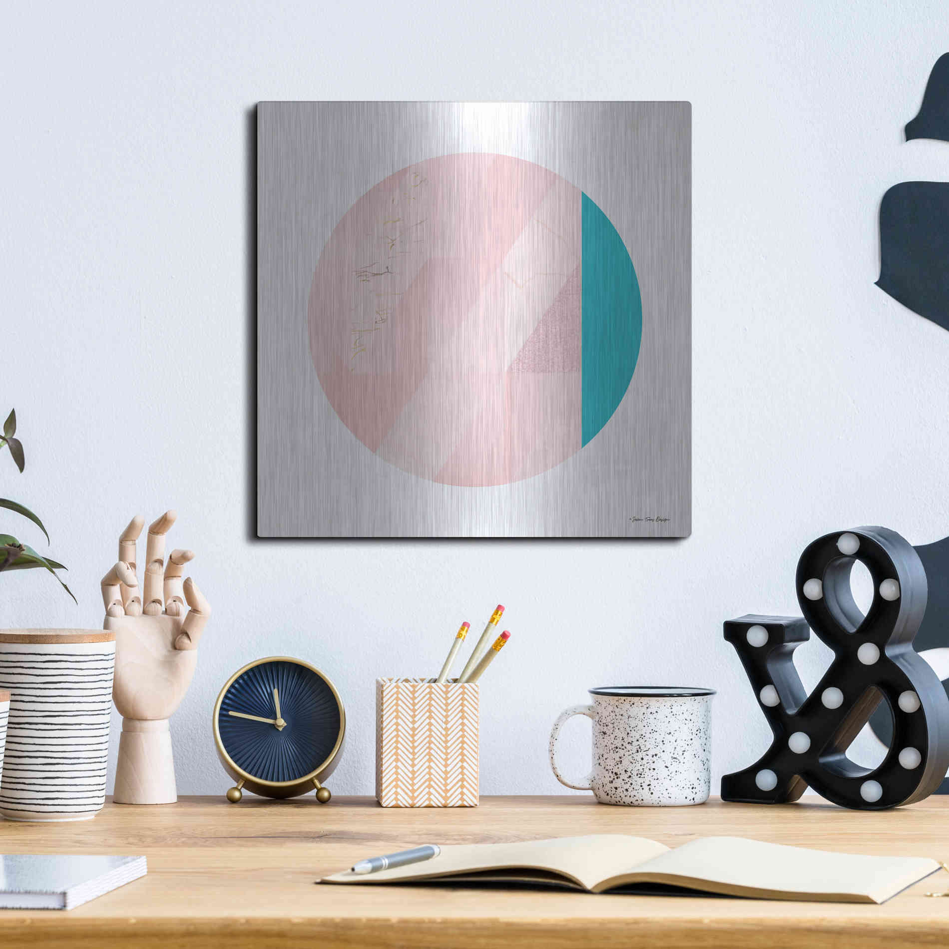 Luxe Metal Art 'Pink Marble Circle II' by Seven Trees Design, Metal Wall Art,12x12