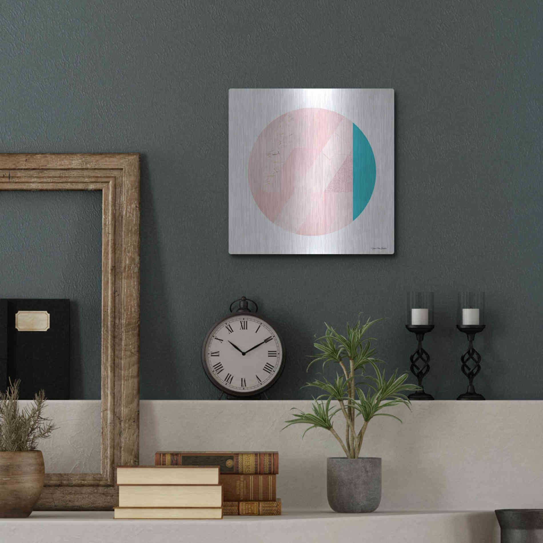 Luxe Metal Art 'Pink Marble Circle II' by Seven Trees Design, Metal Wall Art,12x12