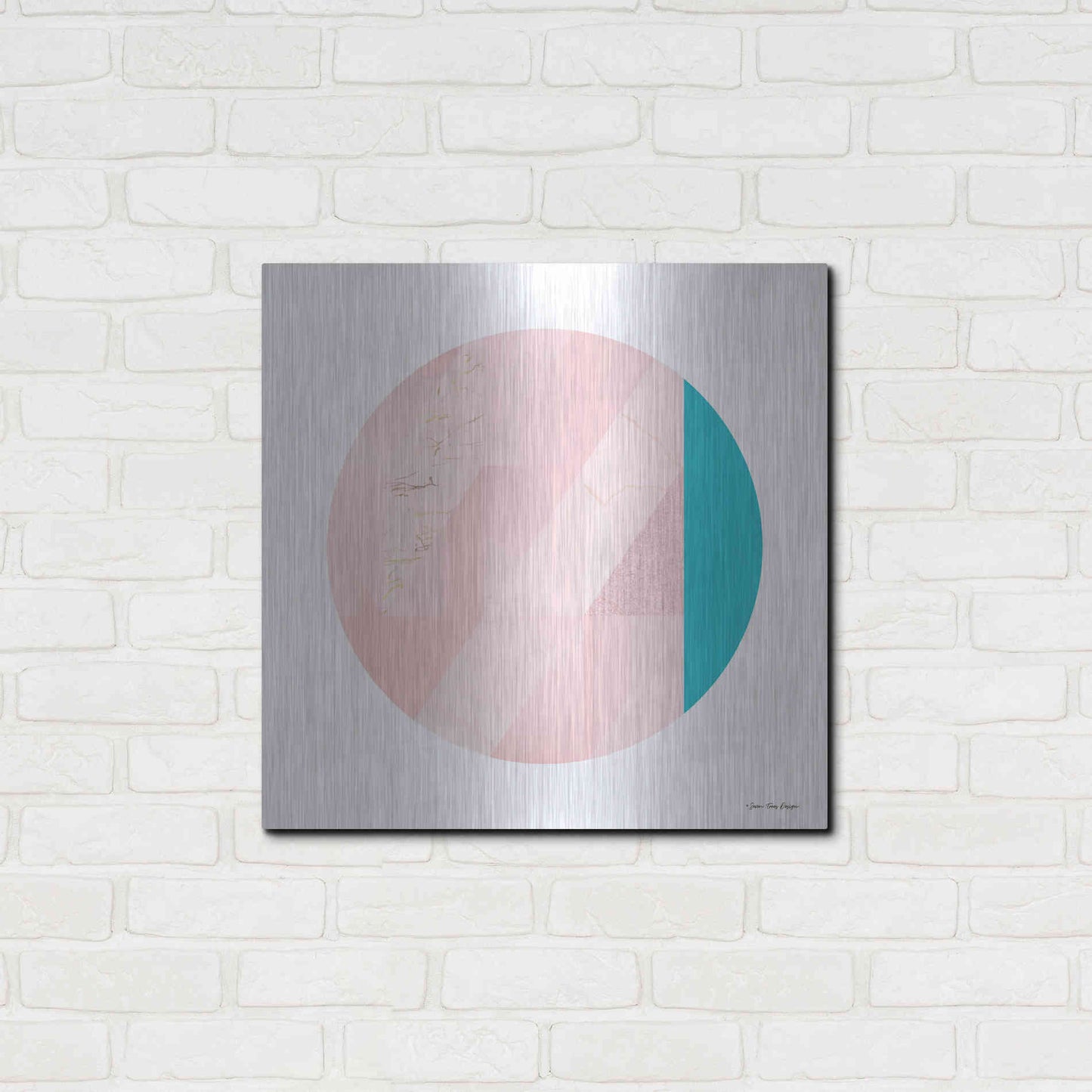 Luxe Metal Art 'Pink Marble Circle II' by Seven Trees Design, Metal Wall Art,24x24