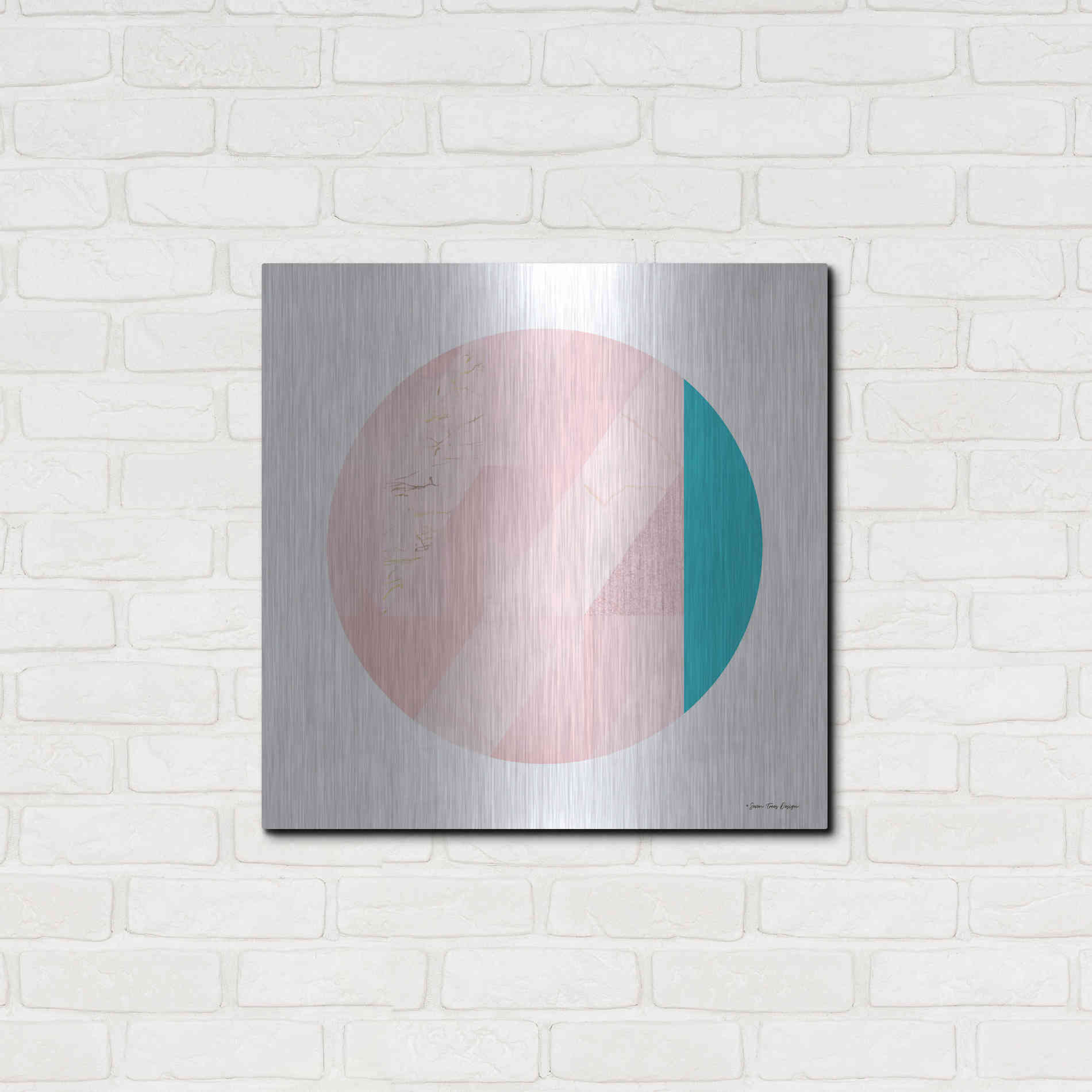 Luxe Metal Art 'Pink Marble Circle II' by Seven Trees Design, Metal Wall Art,24x24