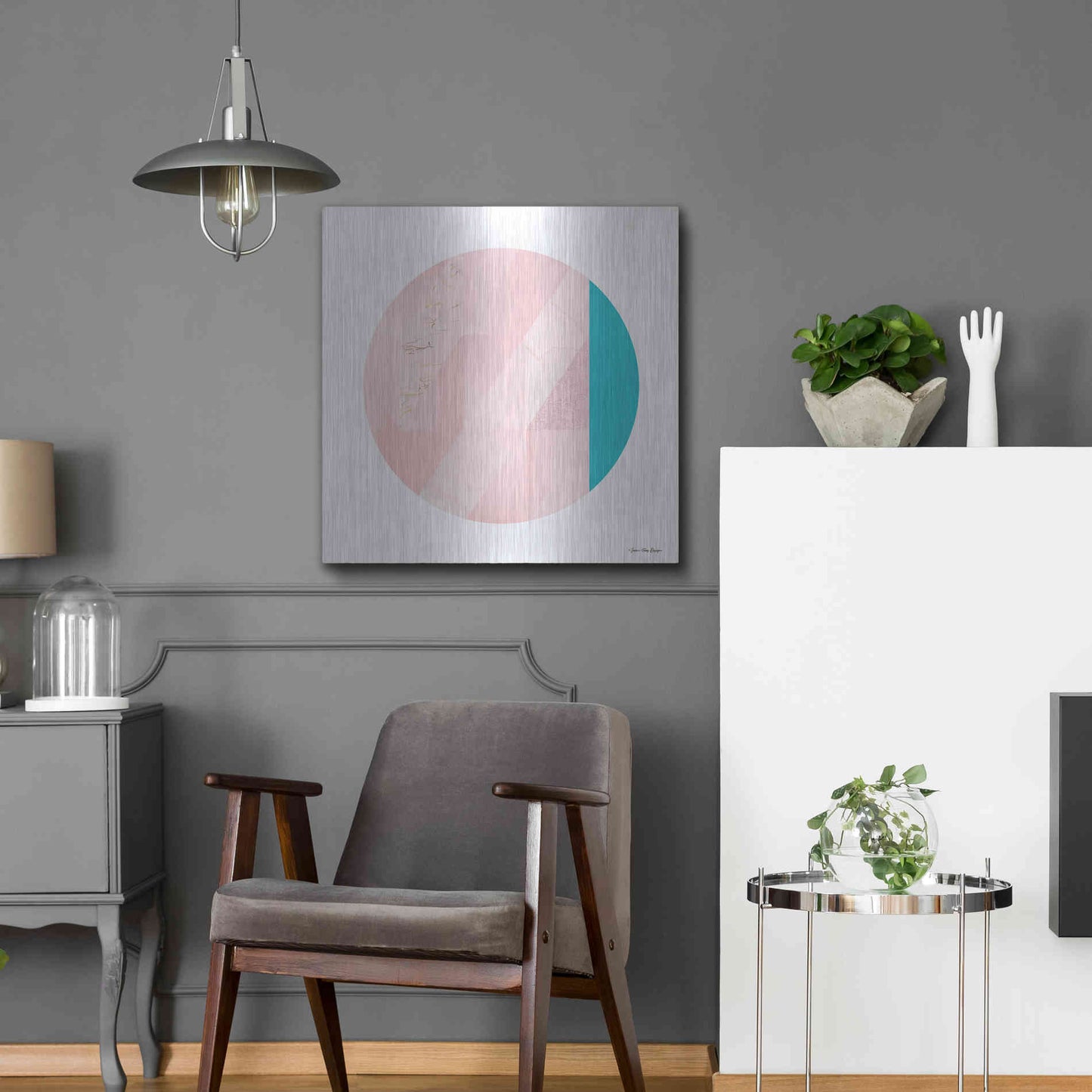 Luxe Metal Art 'Pink Marble Circle II' by Seven Trees Design, Metal Wall Art,24x24