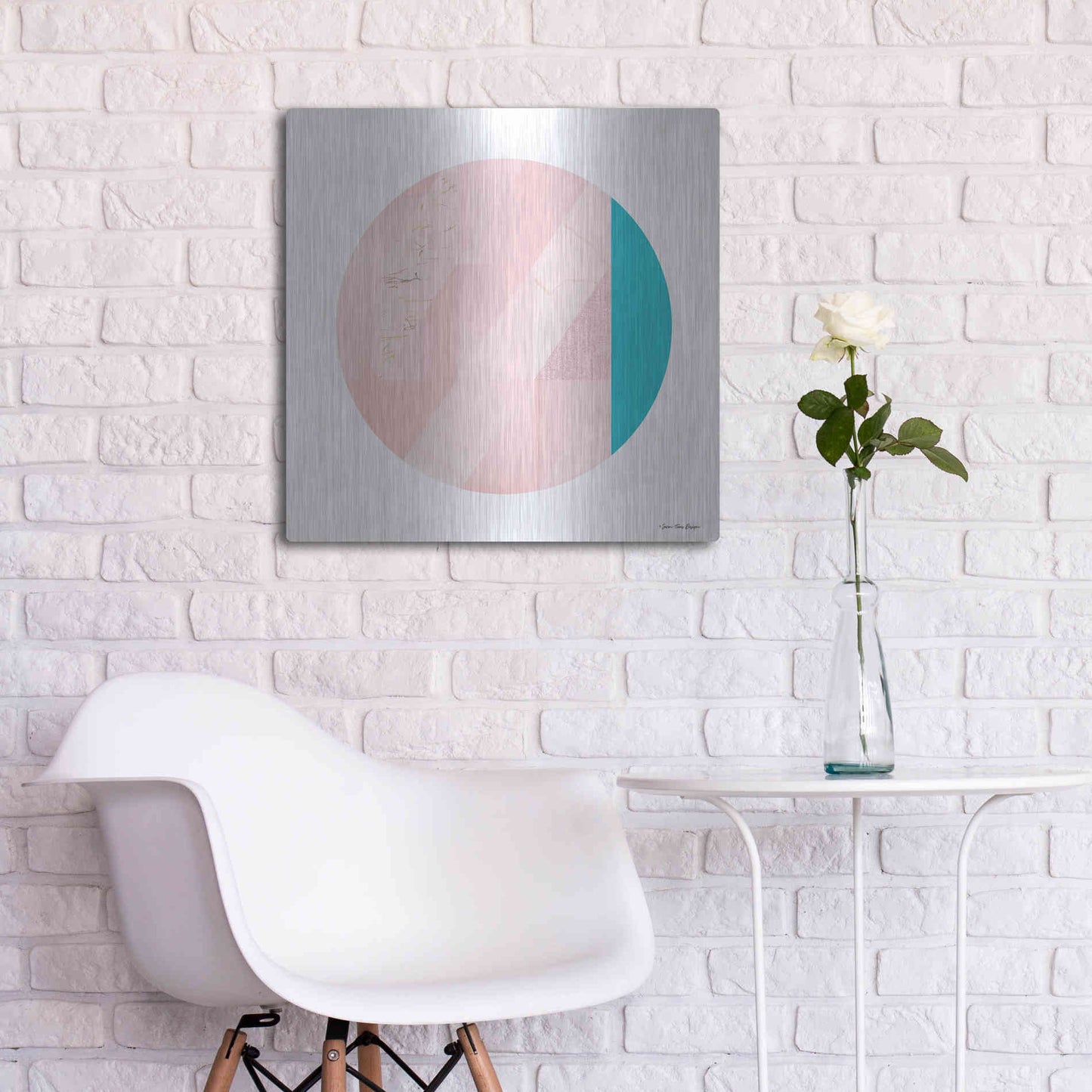 Luxe Metal Art 'Pink Marble Circle II' by Seven Trees Design, Metal Wall Art,24x24