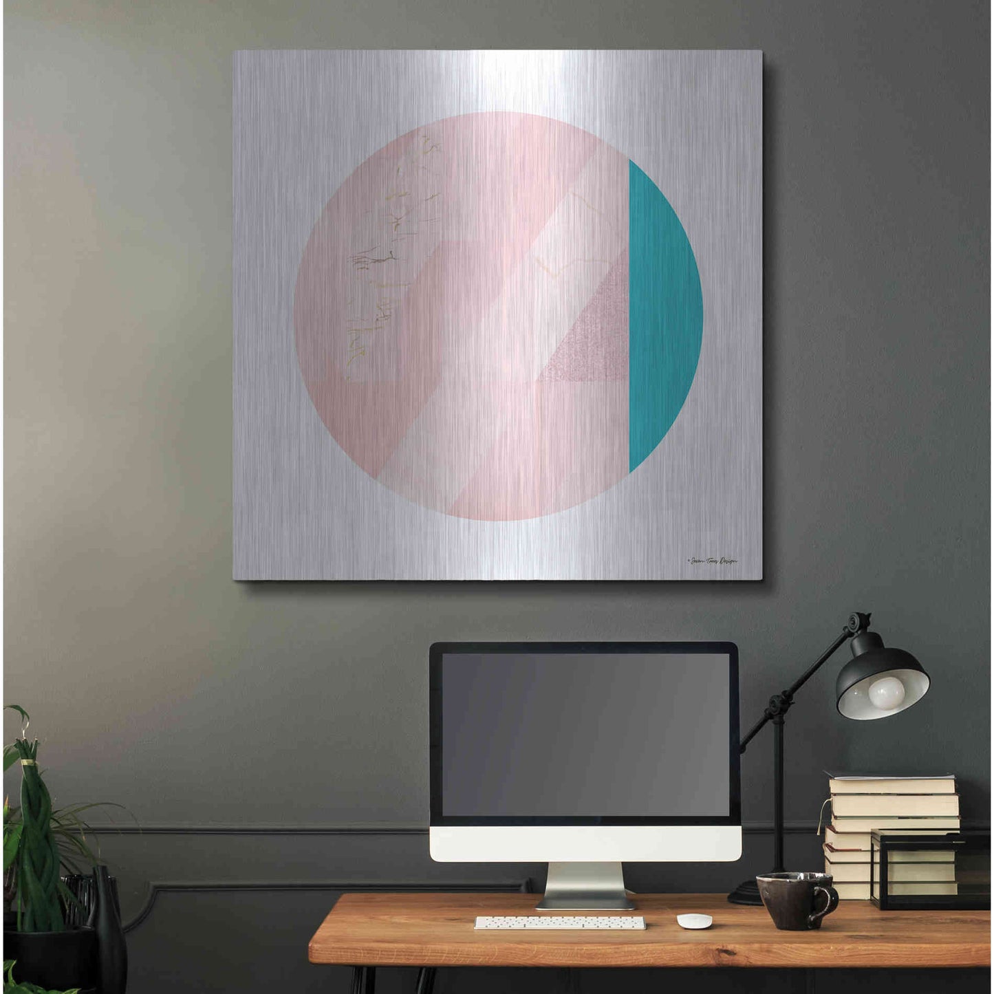 Luxe Metal Art 'Pink Marble Circle II' by Seven Trees Design, Metal Wall Art,36x36